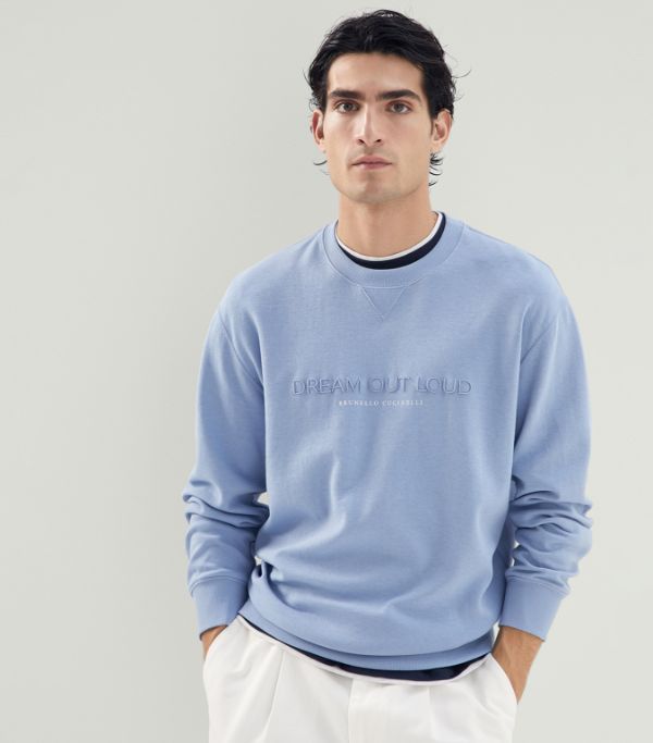 image of Brunello Cucinelli O1W1Db10524 Sweatshirt In Light Blue, Men's (Size Large)