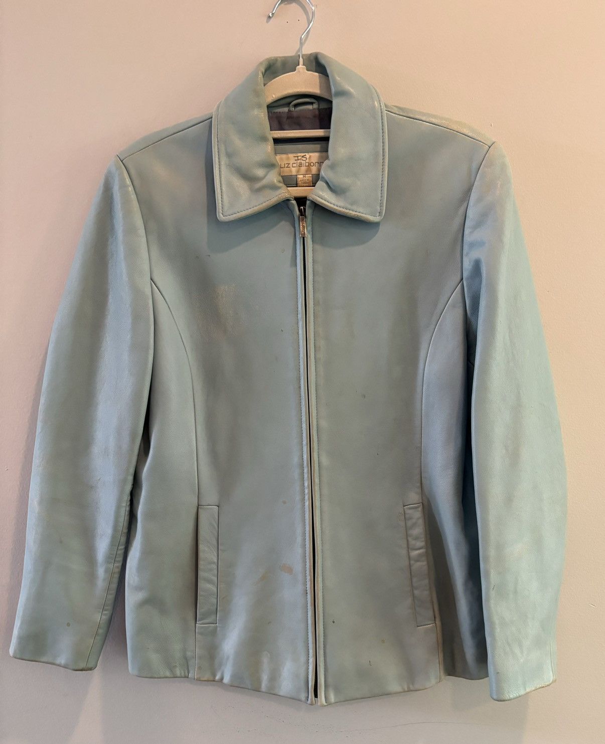 Liz Claiborne Vintage Liz Claiborne Stained Light Blue Leather Jacket Size L / US 10 / IT 46 - 1 Thumbnail