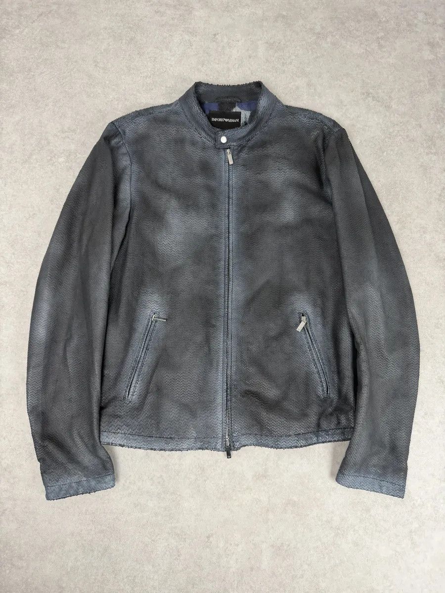 Emporio Armani SS2016 Emporio Armani Dark Blue Python Effect Leather Jacket Size US M / EU 48-50 / 2 - 1 Thumbnail