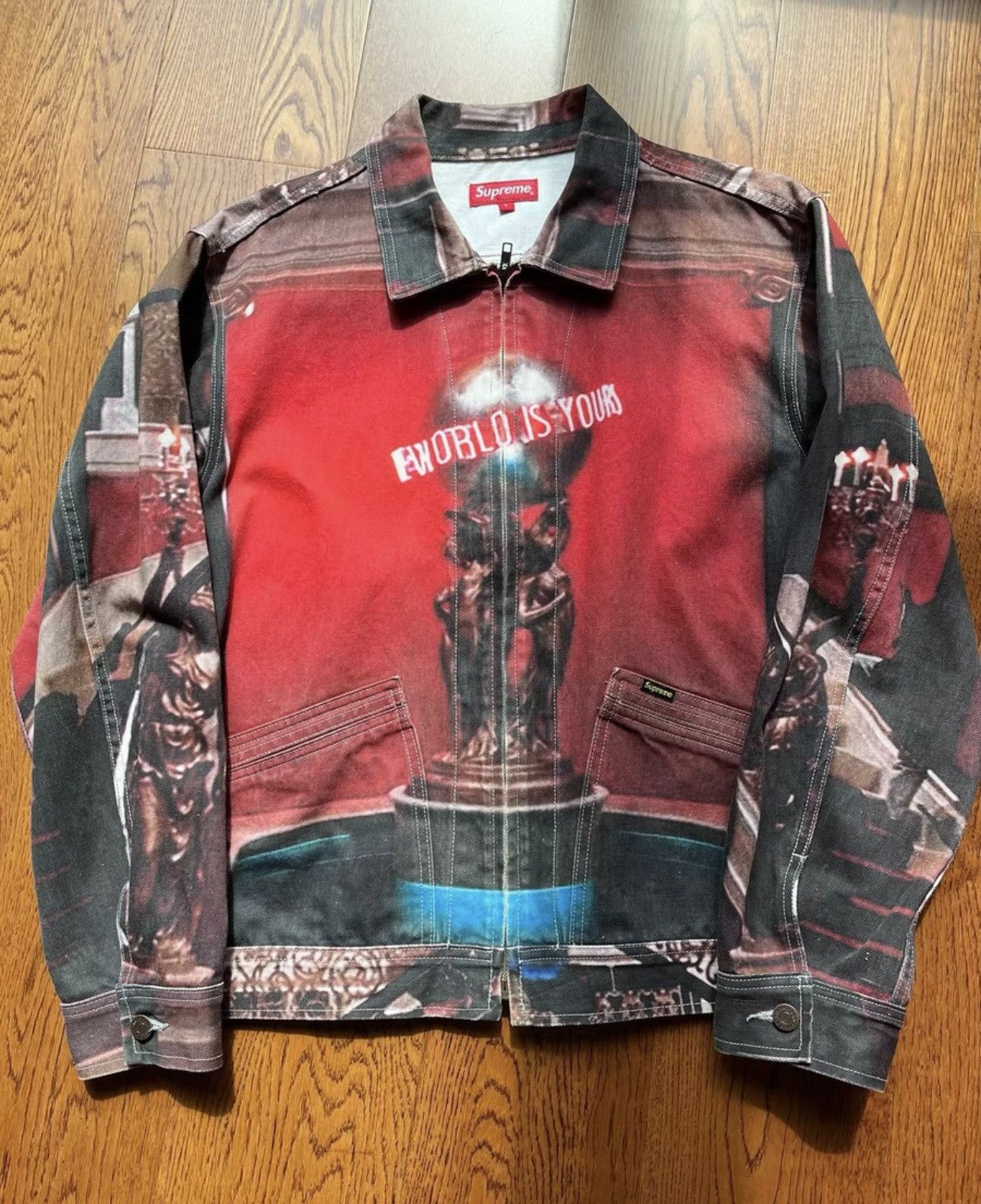 Pre-owned Scarface The World Is Yours Denim Trucker Jacket In Red