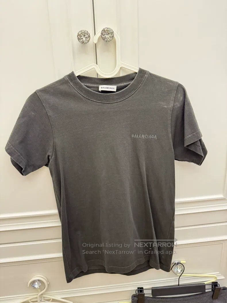 Balenciaga Water Washed Dark Gray Short Sleeve T-Shirt - X