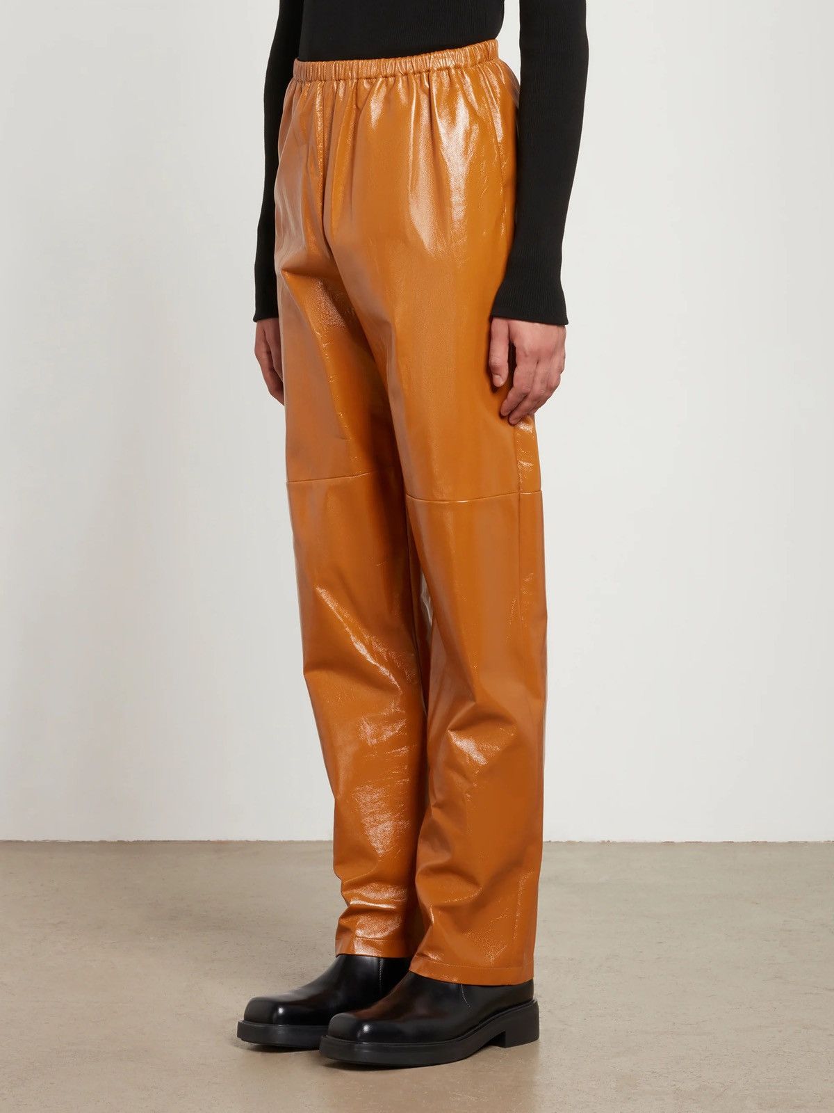 Image of Prada Hand Polished Caramel Leather Pant Fw22 in Brown, Men's (Size 30)