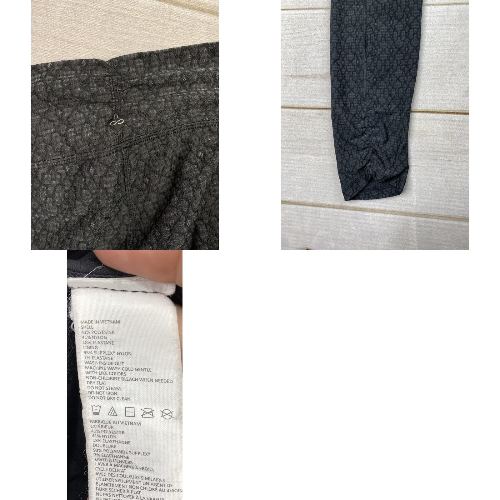 Prana prAna Leggings Womens L Black Printed Low Rise Athleisure Yoga Pilates Activewear Geometric Ruched Leg Size 36" / US 14 / IT 50 - 8 Thumbnail