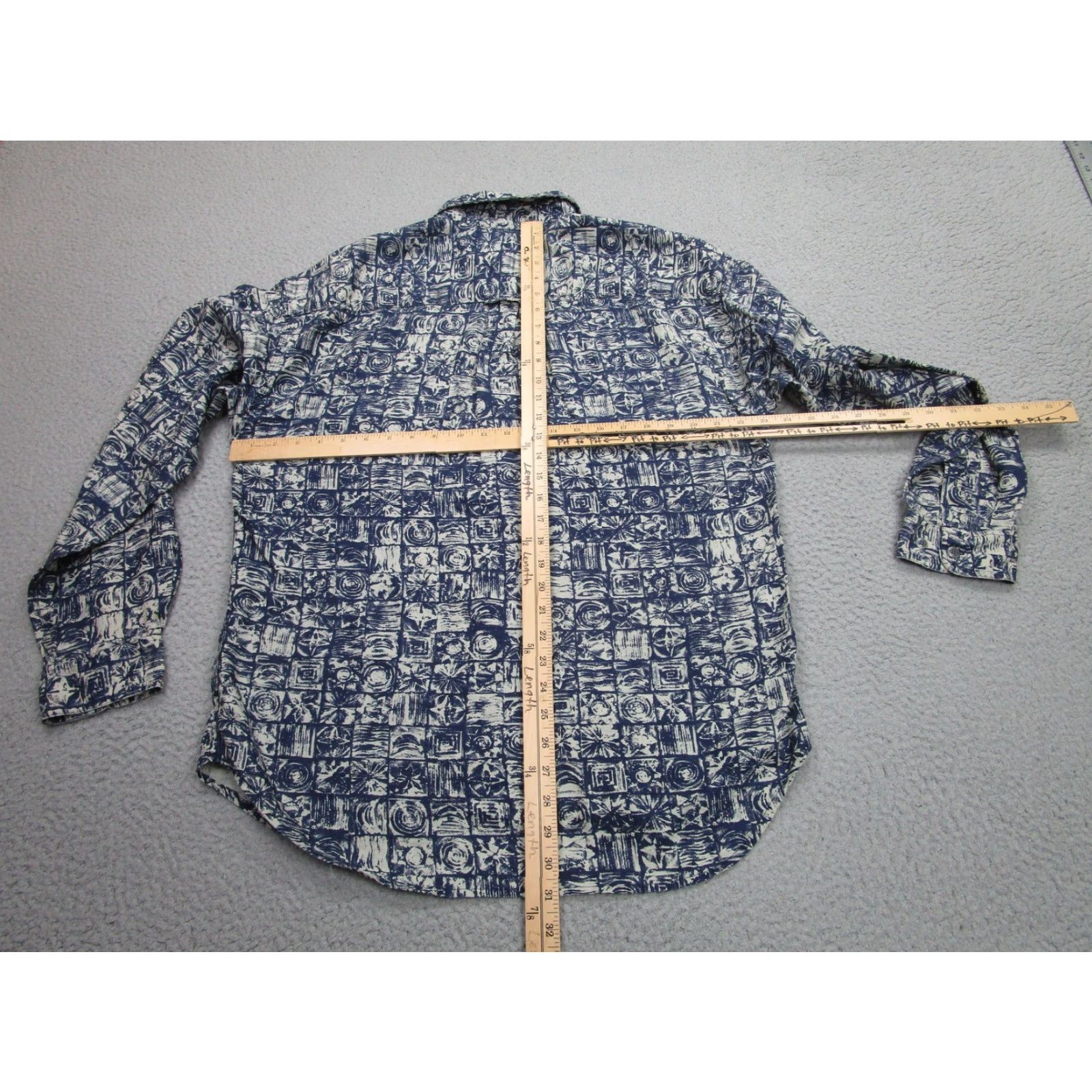 Vintage VINTAGE Natural Tone Shirt Mens L Blue Linen Geometric 90s Party Size US L / EU 52-54 / 3 - 7 Thumbnail