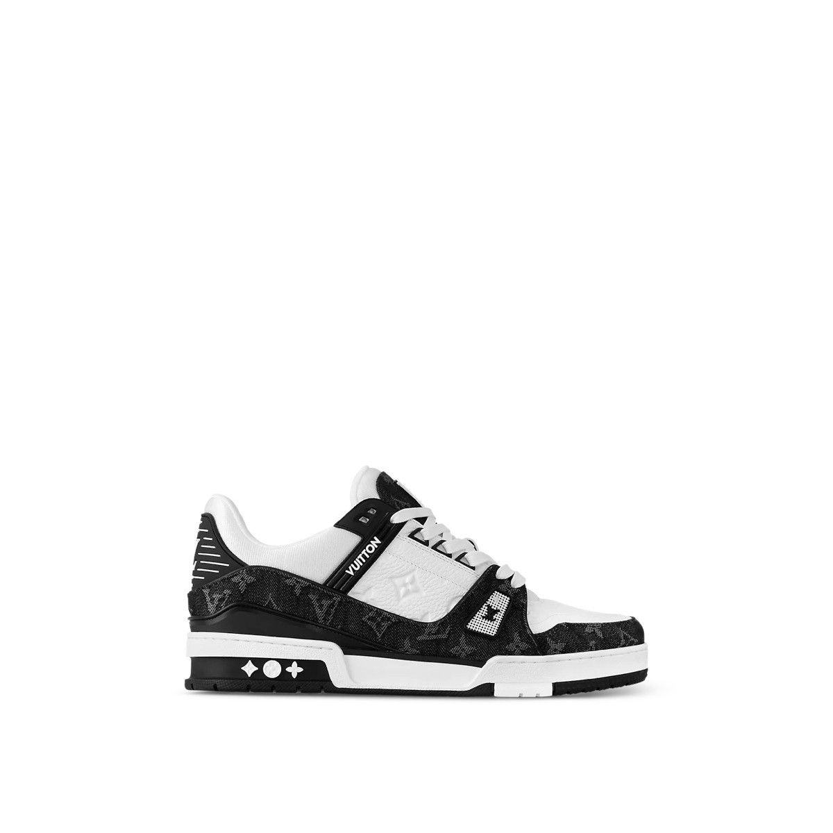 image of Louis Vuitton Leather Monogram Sneakers In Black White, Men's (Size 12)