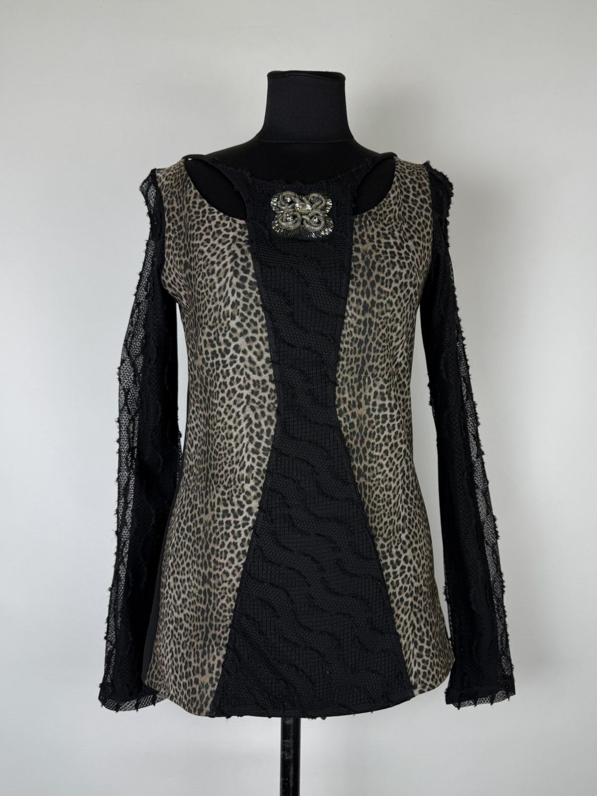 Jean Paul Gaultier Save The Queen Metal Logo Layer Lace Leopard Panel Mesh Top Size M / US 6-8 / IT 42-44 - 2 Thumbnail