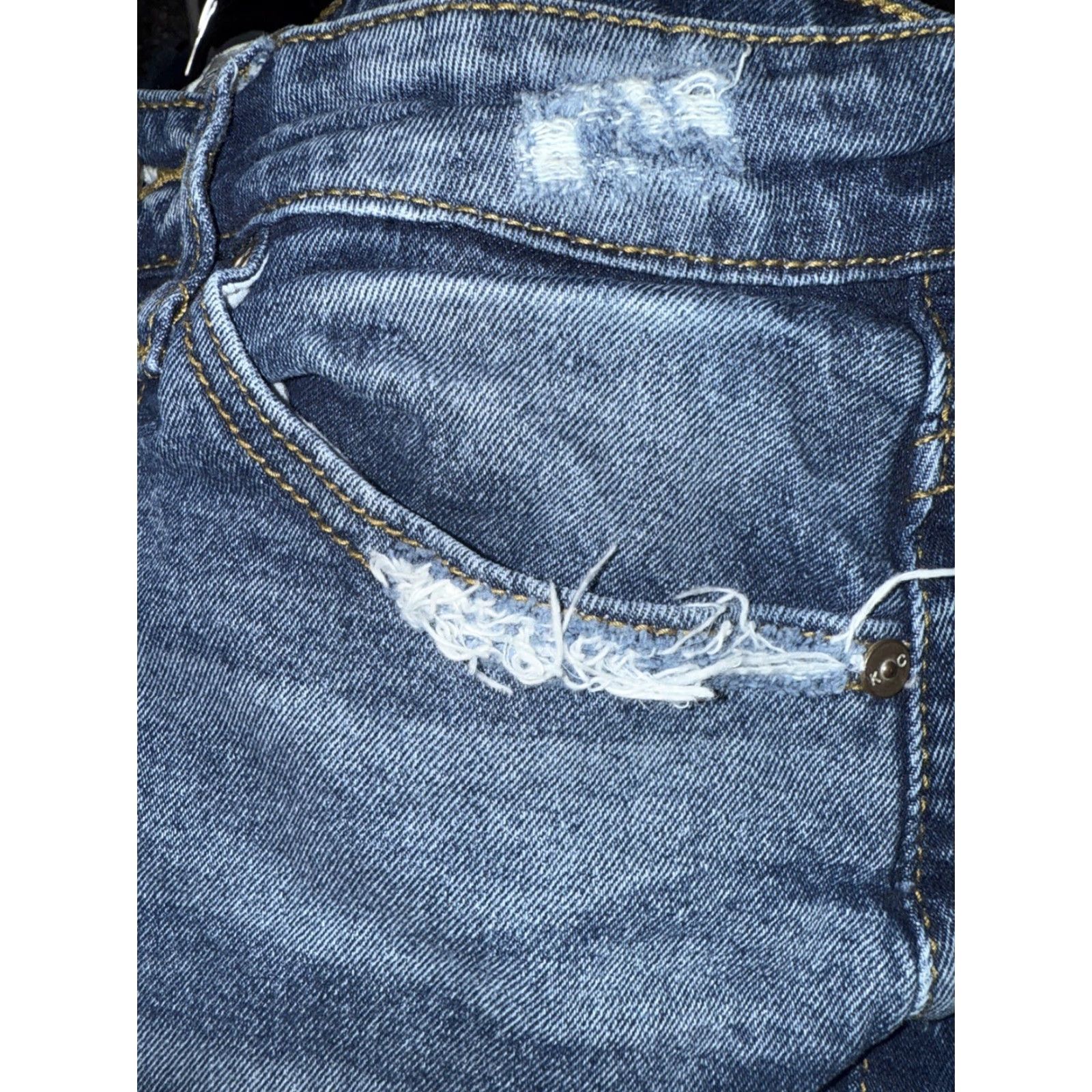 Vintage Kancan Jeans Women’s 27 Denim Distressed Raw Hem Stretch Blue Mid Rise 5-Pocket City Modern Straight Size 27" / US 4 / IT 40 - 6 Thumbnail