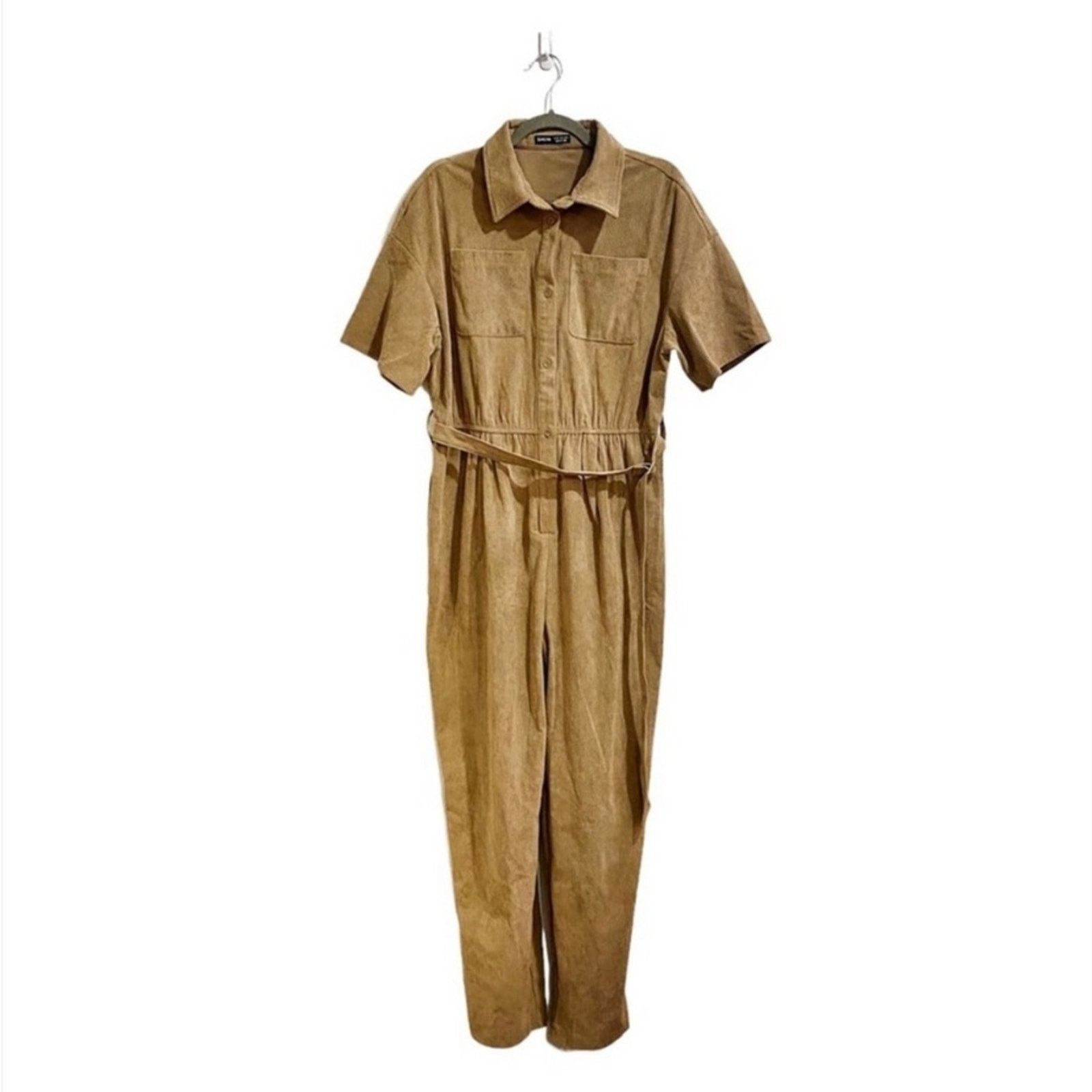 Shein Trendy Shein Tan Utility Jumpsuit Short Sleeve Belted Size 34" / US 12 / IT 48 - 2 Thumbnail