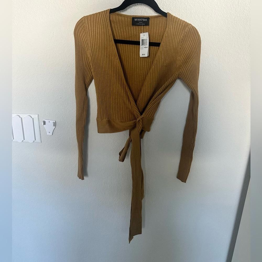 MINKPINK MINKPINK Phrada Ribbed Knit Wrap Crop Cardi Top Gold Medium Size M / US 6-8 / IT 42-44 - 3 Thumbnail