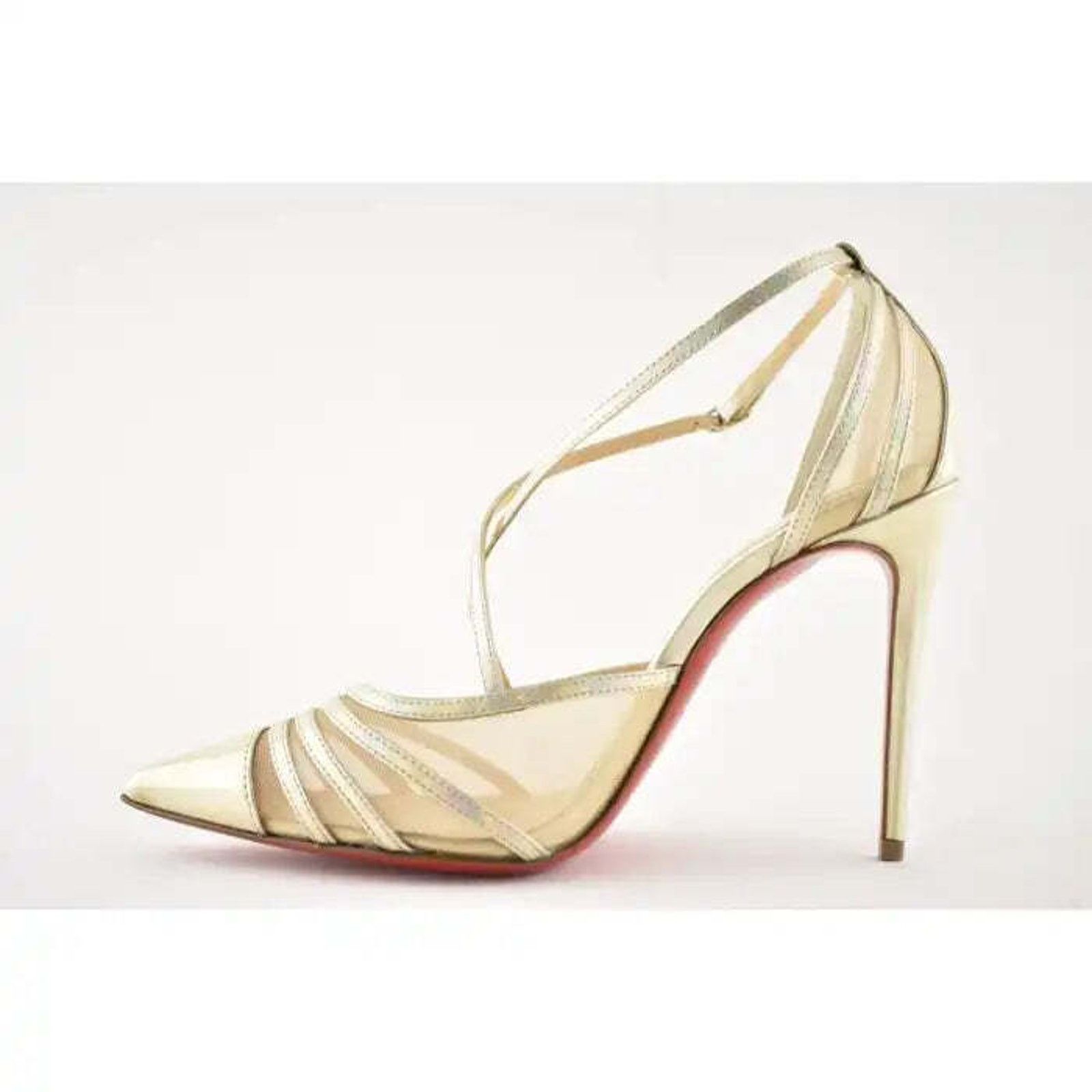 Christian Louboutin Theodorella 100 Platine Gold Mesh Ankle Strap Heel Pump 37 Size US 7 / IT 37 - 8 Thumbnail