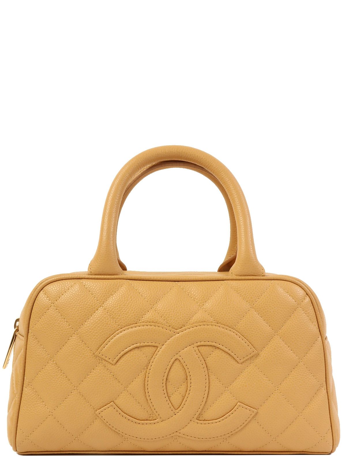 image of Chanel Around 2003 Made Caviar Skin Cc Mark Stitch Boston Bag Beige in White, Women's