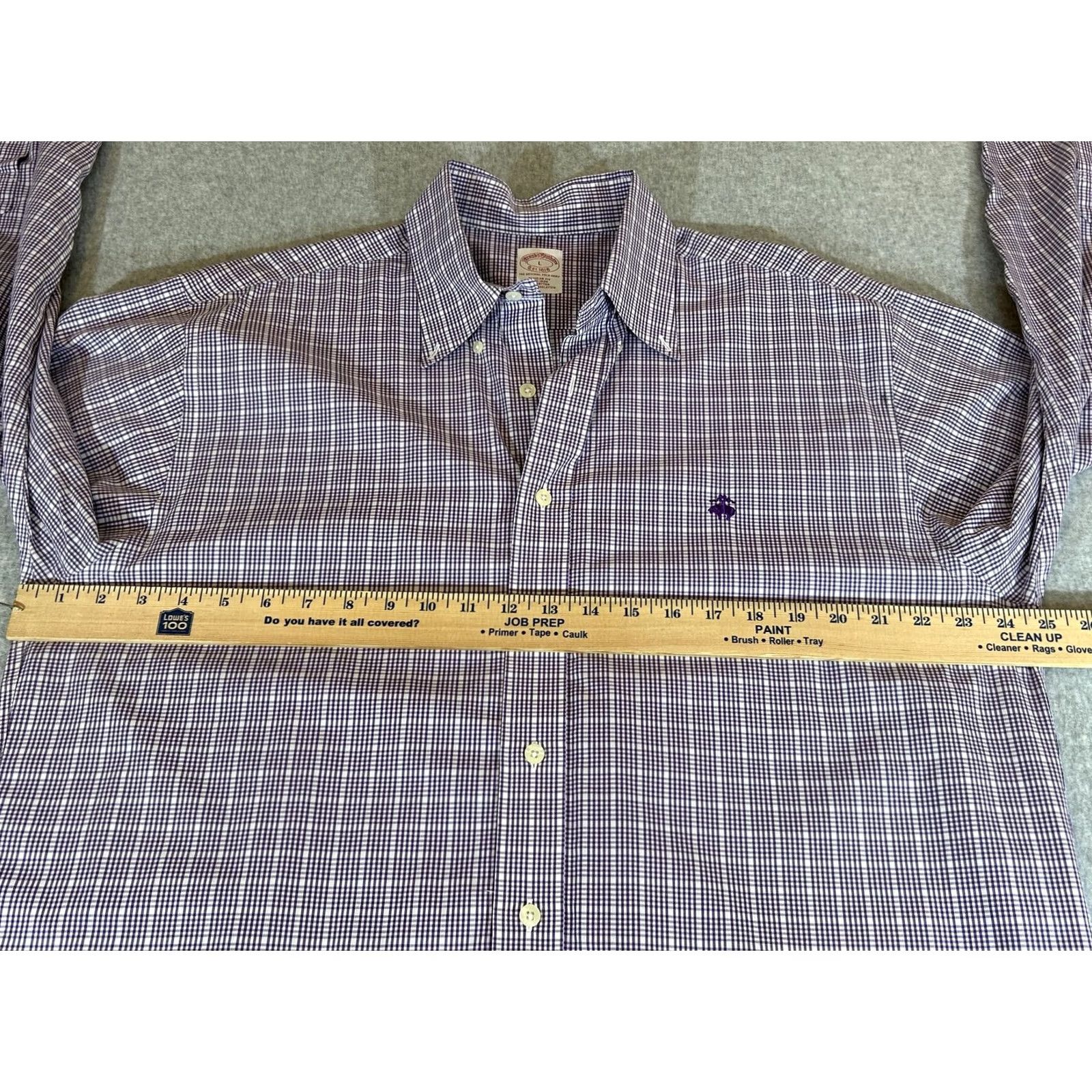 Brooks Brothers Brooks Brothers Shirt Mens Large Purple Check Long Sleeve Button Business Formal Size 42R - 4 Thumbnail
