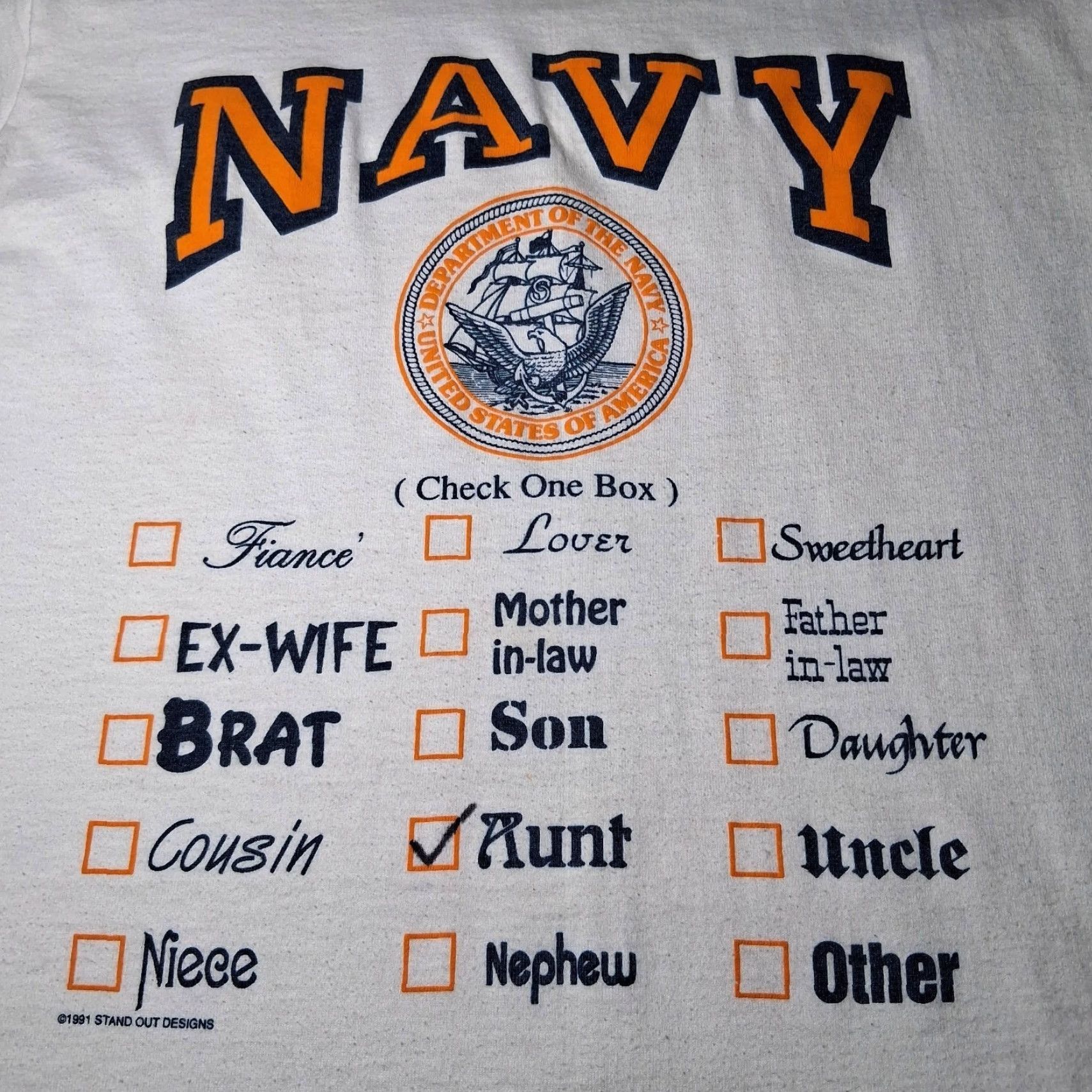 Vintage VINTAGE 90s United States Navy Family Shirt L Short Sleeve Cotton Blend White Oneita Power/50 Crew Neck Size US L / EU 52-54 / 3 - 2 Thumbnail