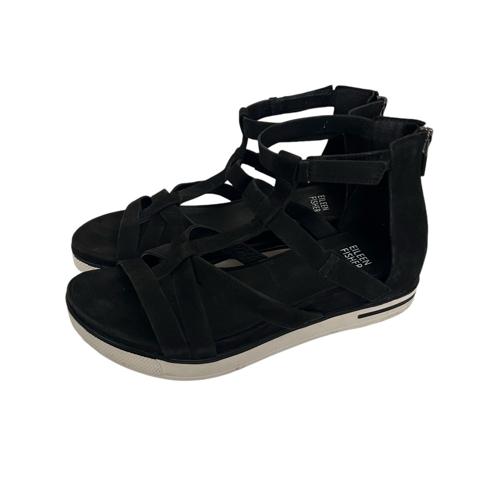 Eileen Fisher Eileen Fisher Black Sola Tumbled Nubuck Sandals Sz 7 Size US 7 / IT 37 - 4 Thumbnail