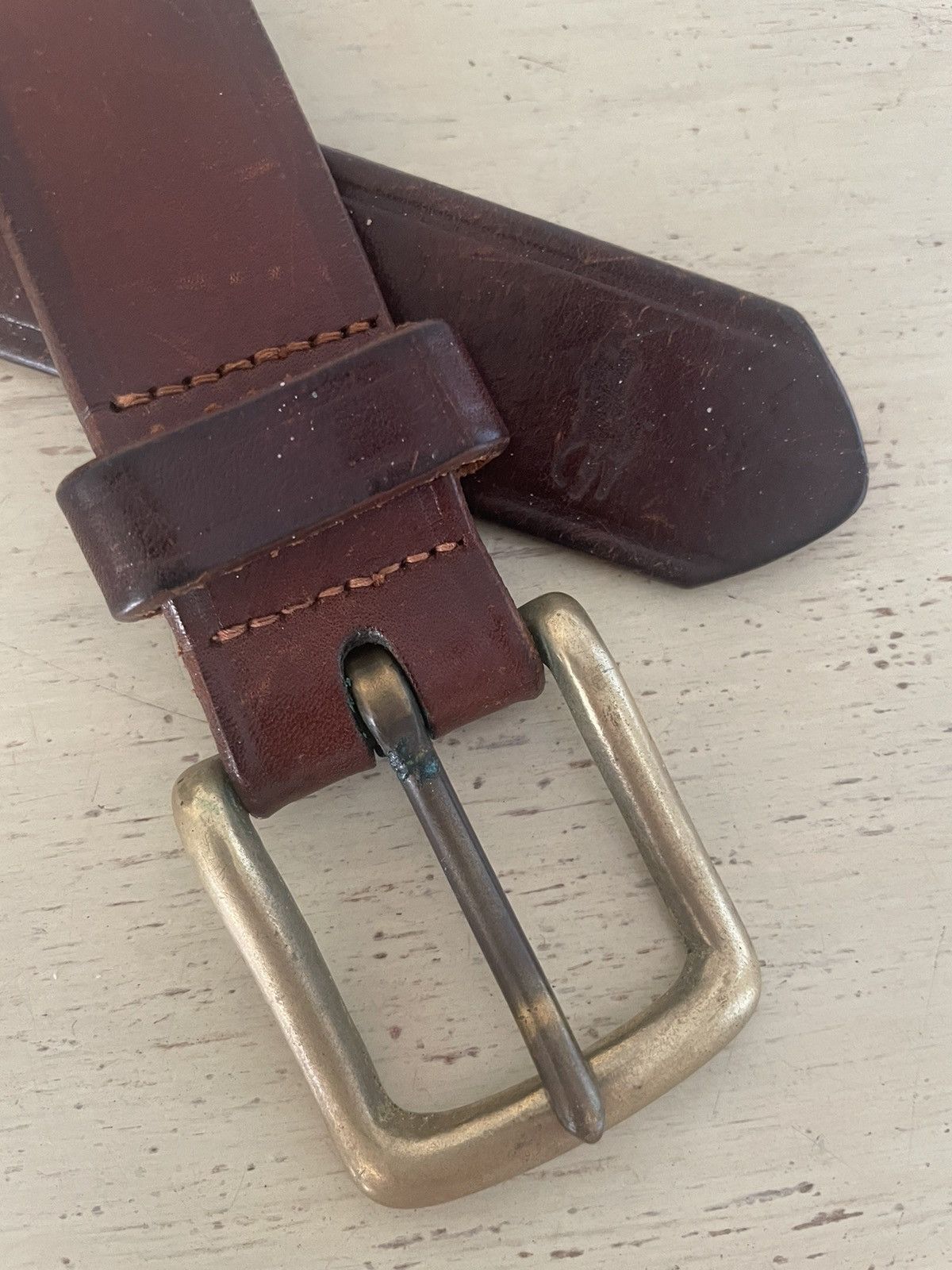 Polo Ralph Lauren × Vintage Single-Prong brass buckle leather belt Size 38 - 2 Thumbnail