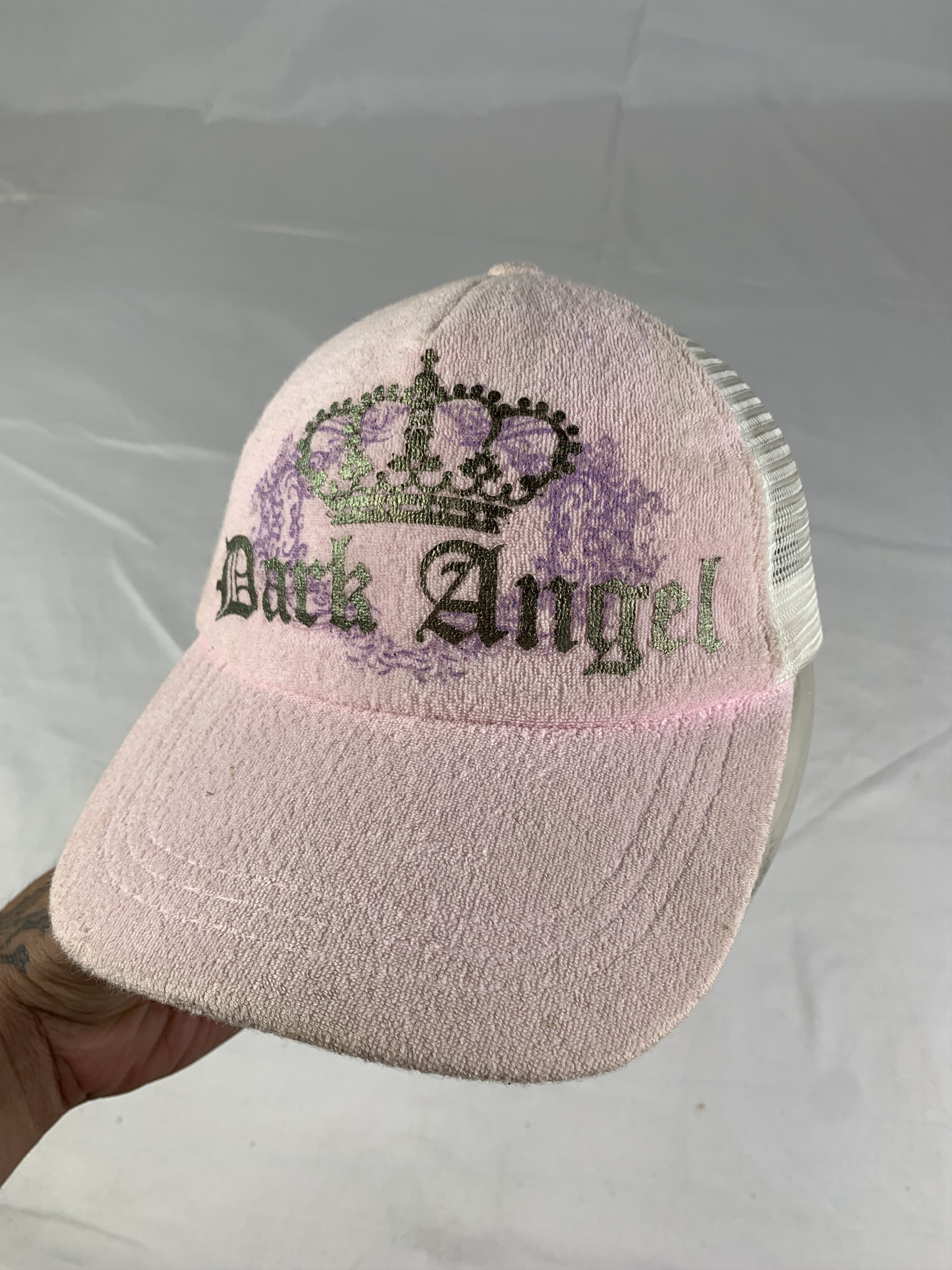 Japanese Brand y2k Dark Angel Pink Velvet Crown Logo Trucker Hat Size ONE SIZE - 1 Thumbnail