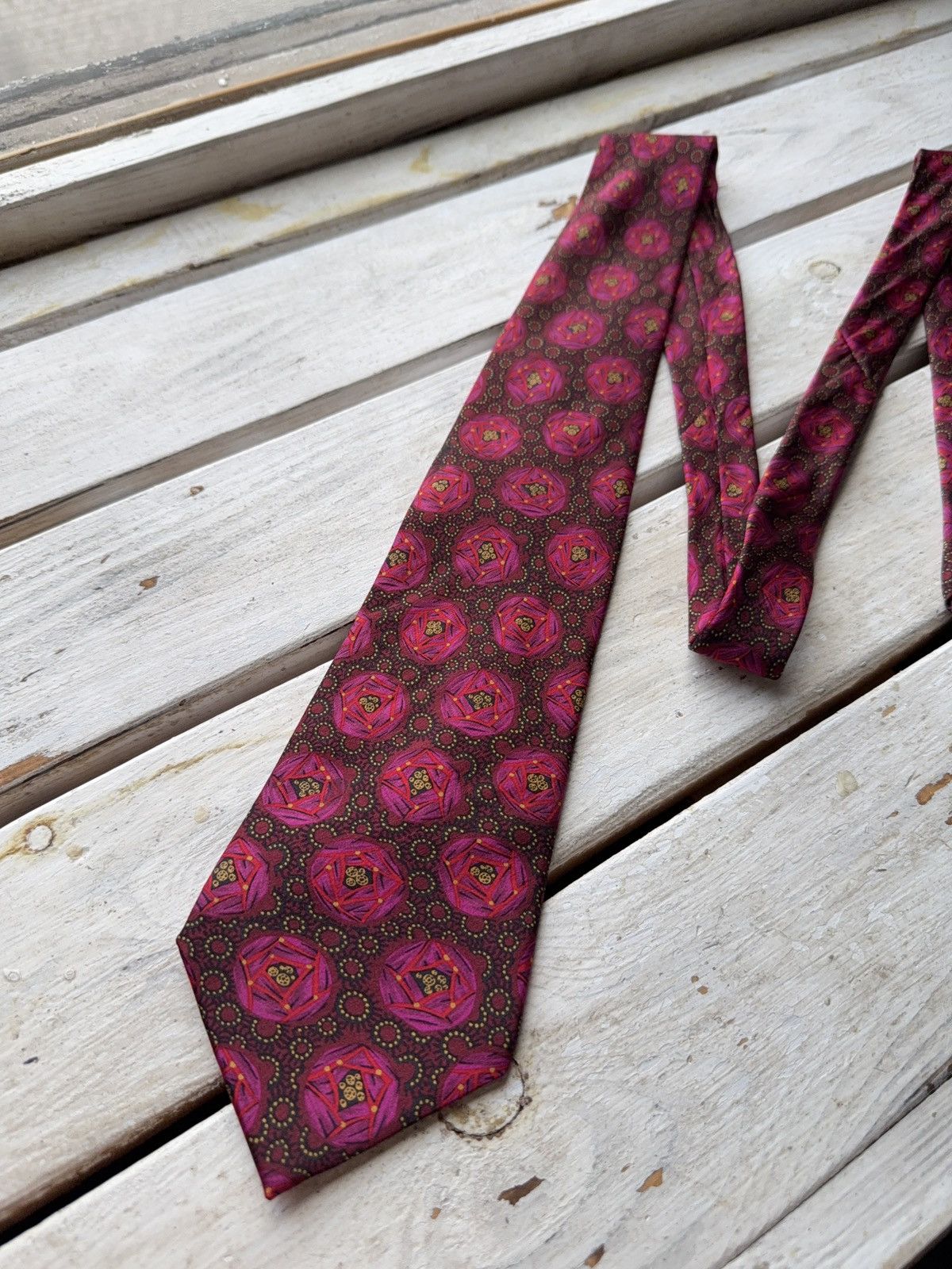 Designer × Lanvin Lanvin Paris Tie Burgundy Red Geometric Silk Made in France Size ONE SIZE - 2 Thumbnail