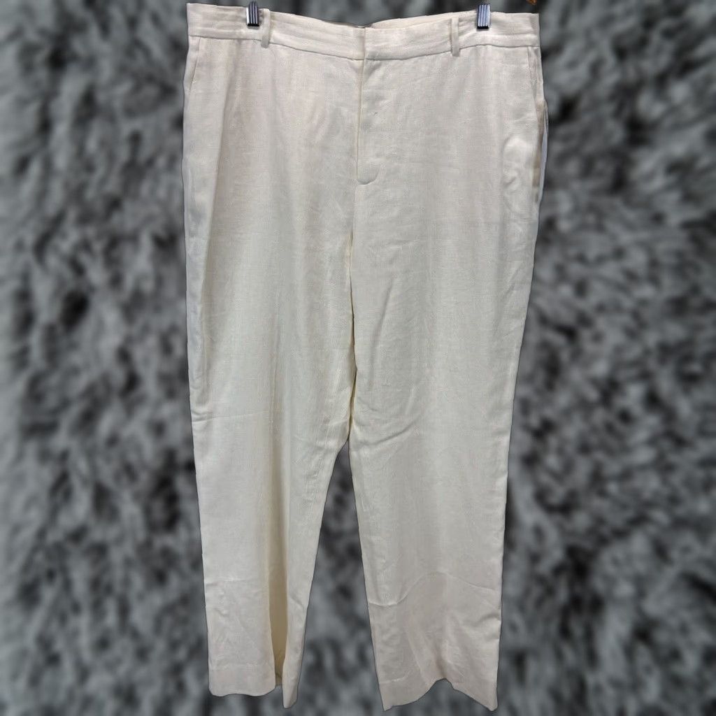 Ralph Lauren VINTAGE Lauren Ralph Lauren Linen Pants Women Plus 20W Ivory Flat Front Beach Dress Slacks Size 42" / US 20 - 1 Thumbnail
