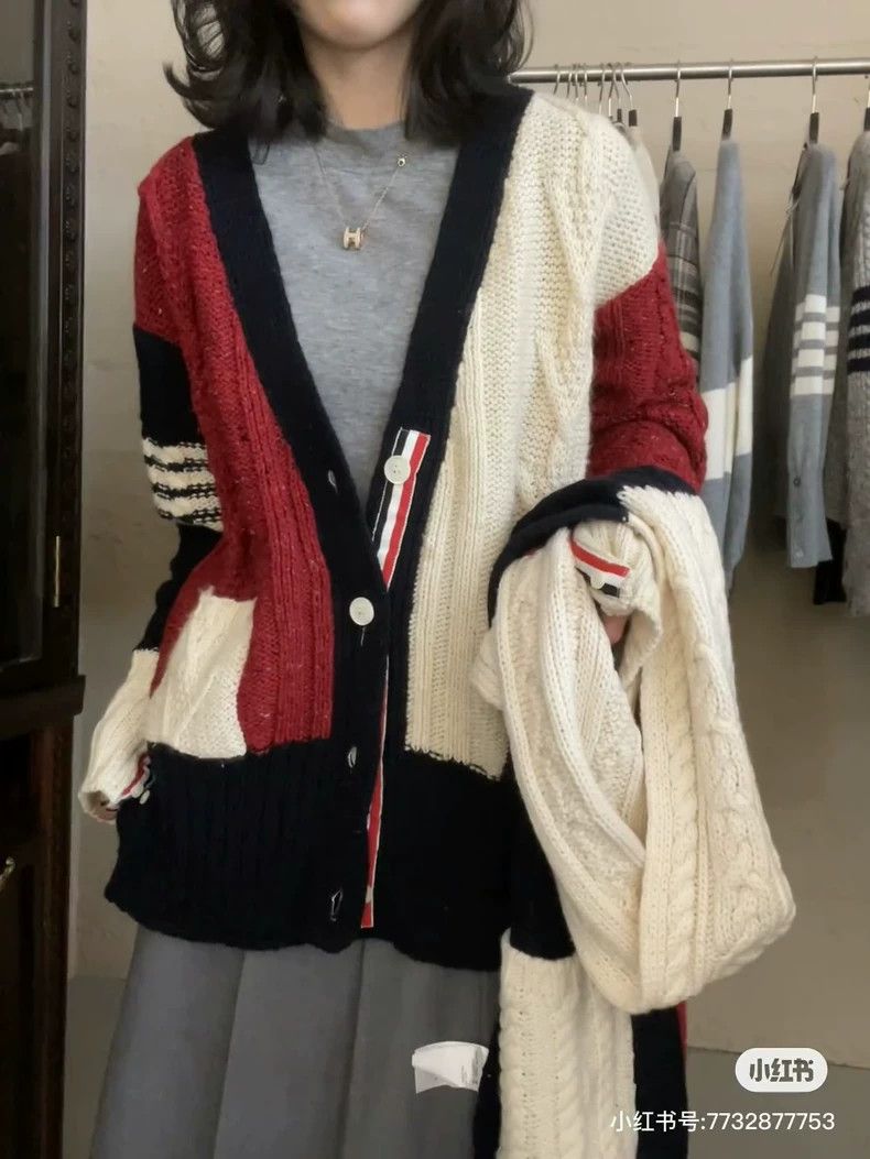 Thom Browne Thom browne Beige, red, Tibetan blue, color block, four-str Size L / US 10 / IT 46 - 7 Thumbnail