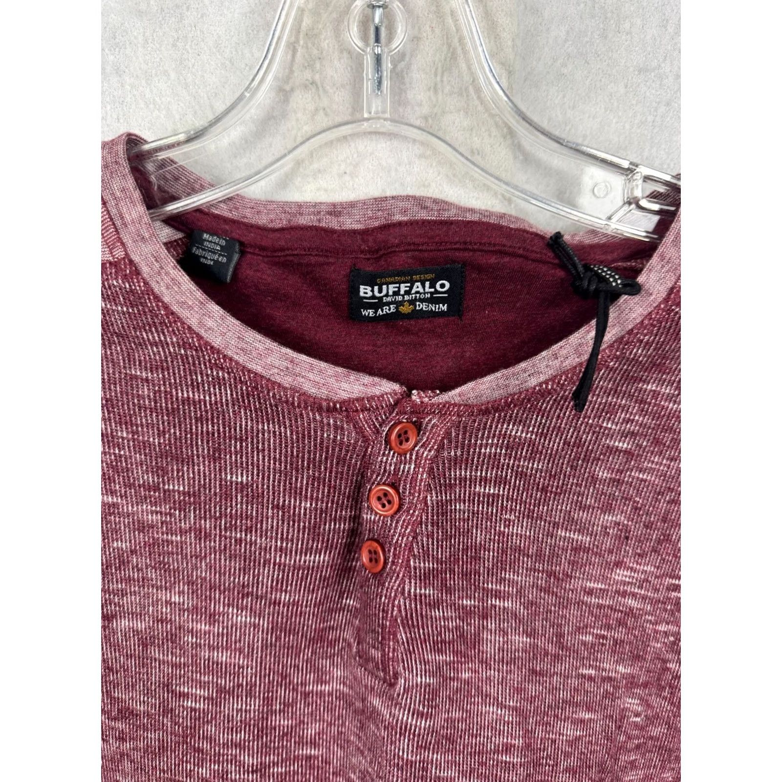 Buffalo David Bitton Buffalo David Bitton Mens M Henley Shirt Heathered Purple Plum Cotton Long Sleeve Pullover Logo Coin tag front Size US M / EU 48-50 / 2 - 2 Thumbnail