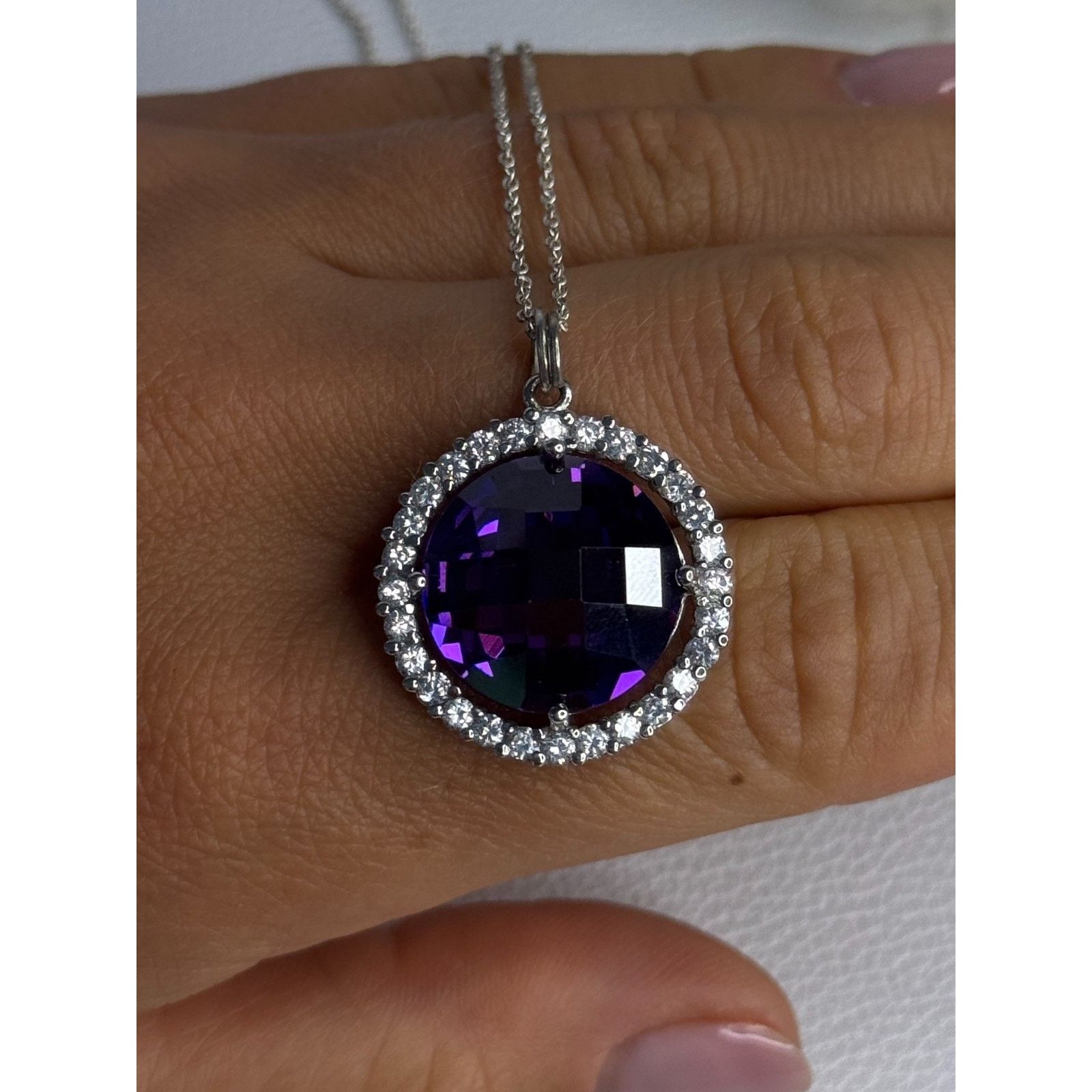 Jewelry 925 STERLING SILVER PURPLE CRYSTAL & CZ NECKLACE LENGTH 18 Size ONE SIZE - 1 Thumbnail