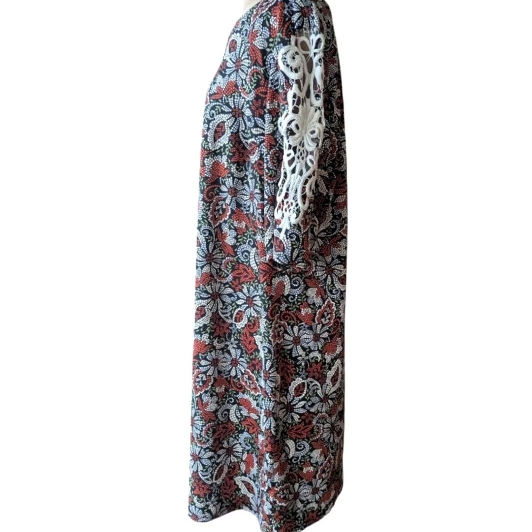 Bell Floral Mosaic Shift Dress Crochet Lace Short Sleeve Womens Plus Sz 1X Boho Size 40" / US 18 - 3 Thumbnail