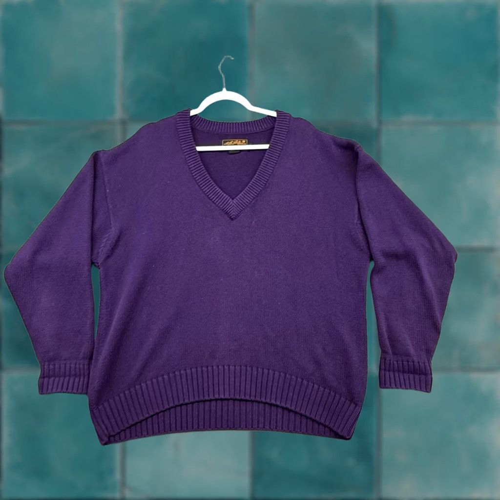 Eddie Bauer VINTAGE Eddie Bauer Sweater Mens XL Purple V-Neck Cable-Knit 100% Cotton Open Knit All Seasons Pullover 90s Leather Logo? Size US XL / EU 56 / 4 - 1 Thumbnail