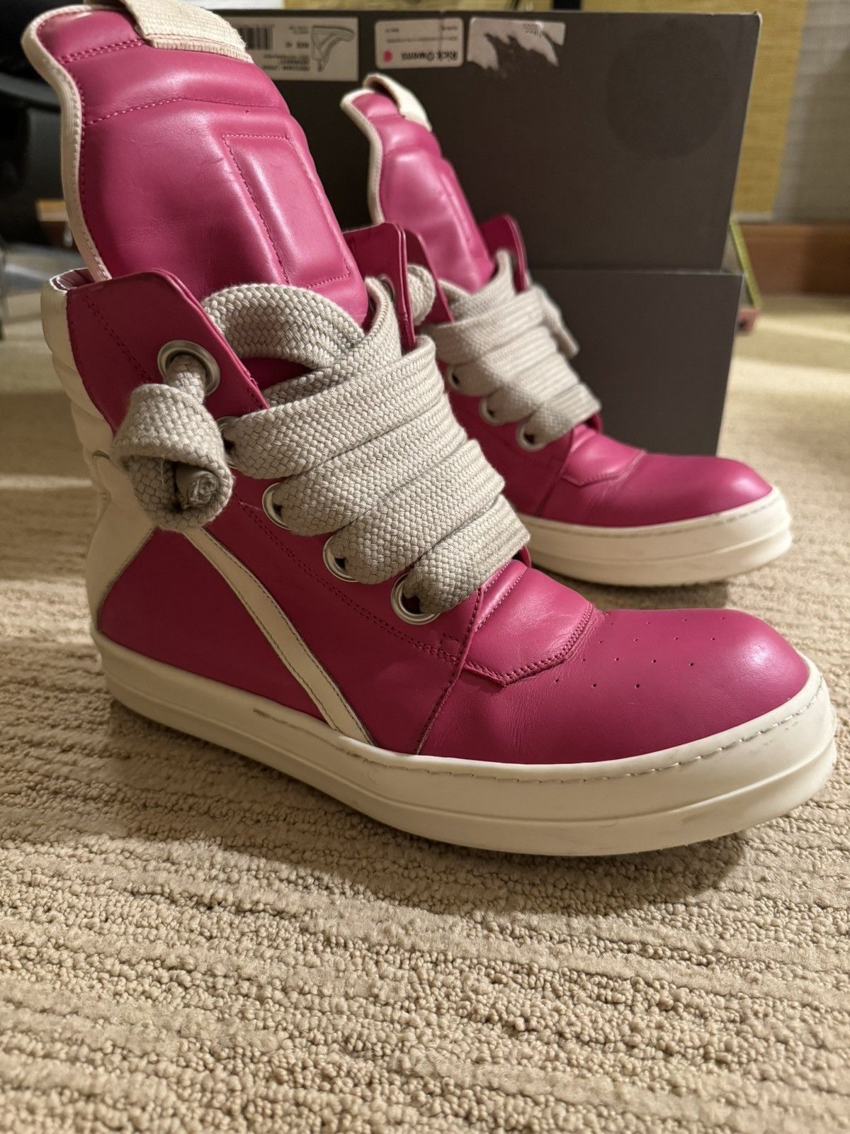 Rick Owens Geobasket jumbo laces hot pink