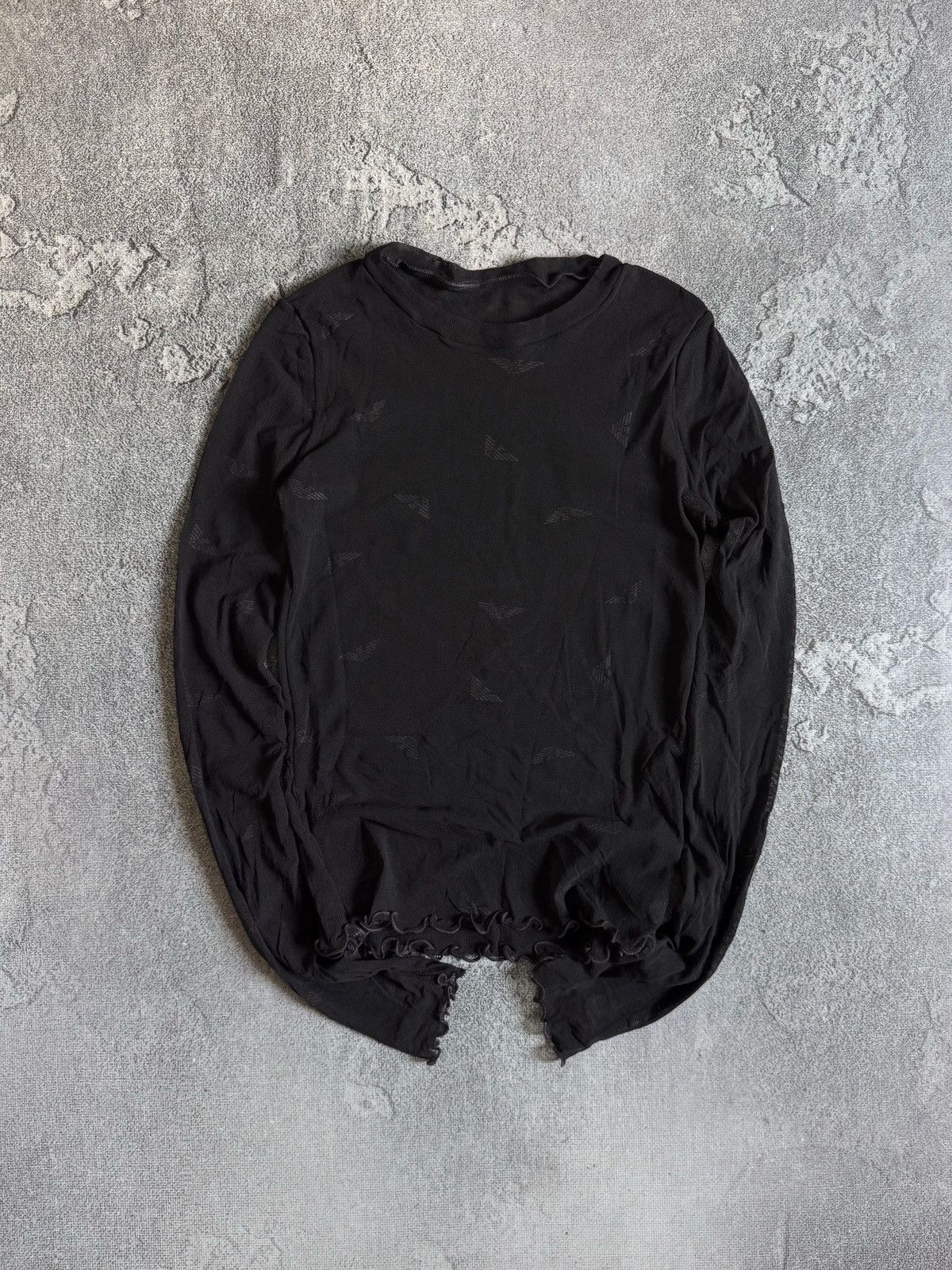 Emporio Armani Vintage Emporio Armani Mesh Long Sleeve Top Multi Logo Sz L Size L / US 10 / IT 46 - 1 Thumbnail