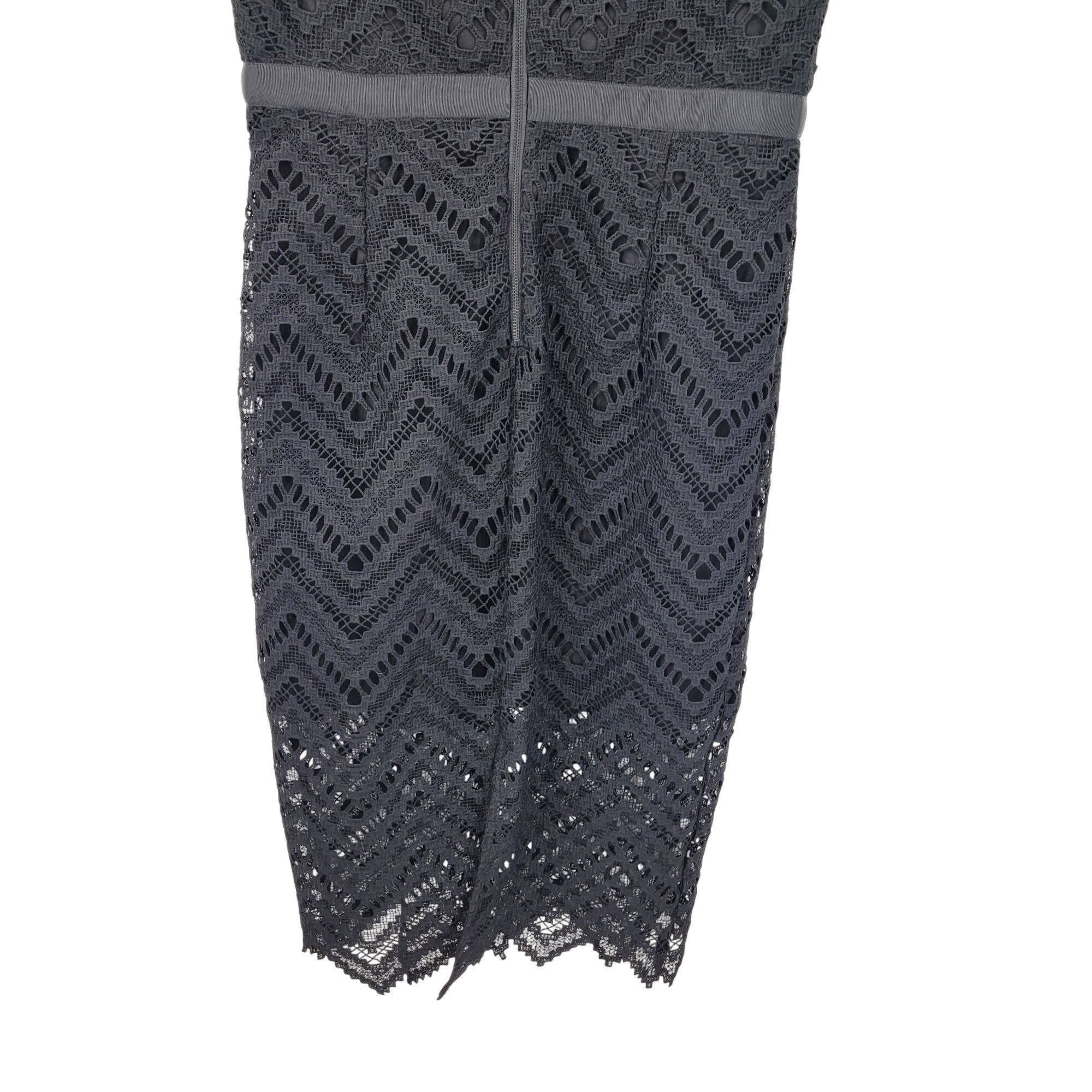Designer Bardot Black Lace Midi Dress High Neck Cap Sleeves Womens Sz Size M / US 6-8 / IT 42-44 - 10 Thumbnail