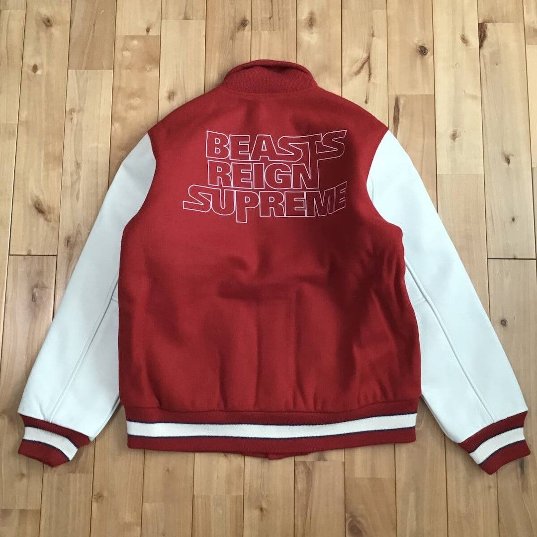 Bape × Nigo BAPE Sleeve Leather Varsity Jacket BEASTS REIGN SUPREME NIGO Size US XL / EU 56 / 4 - 3 Thumbnail
