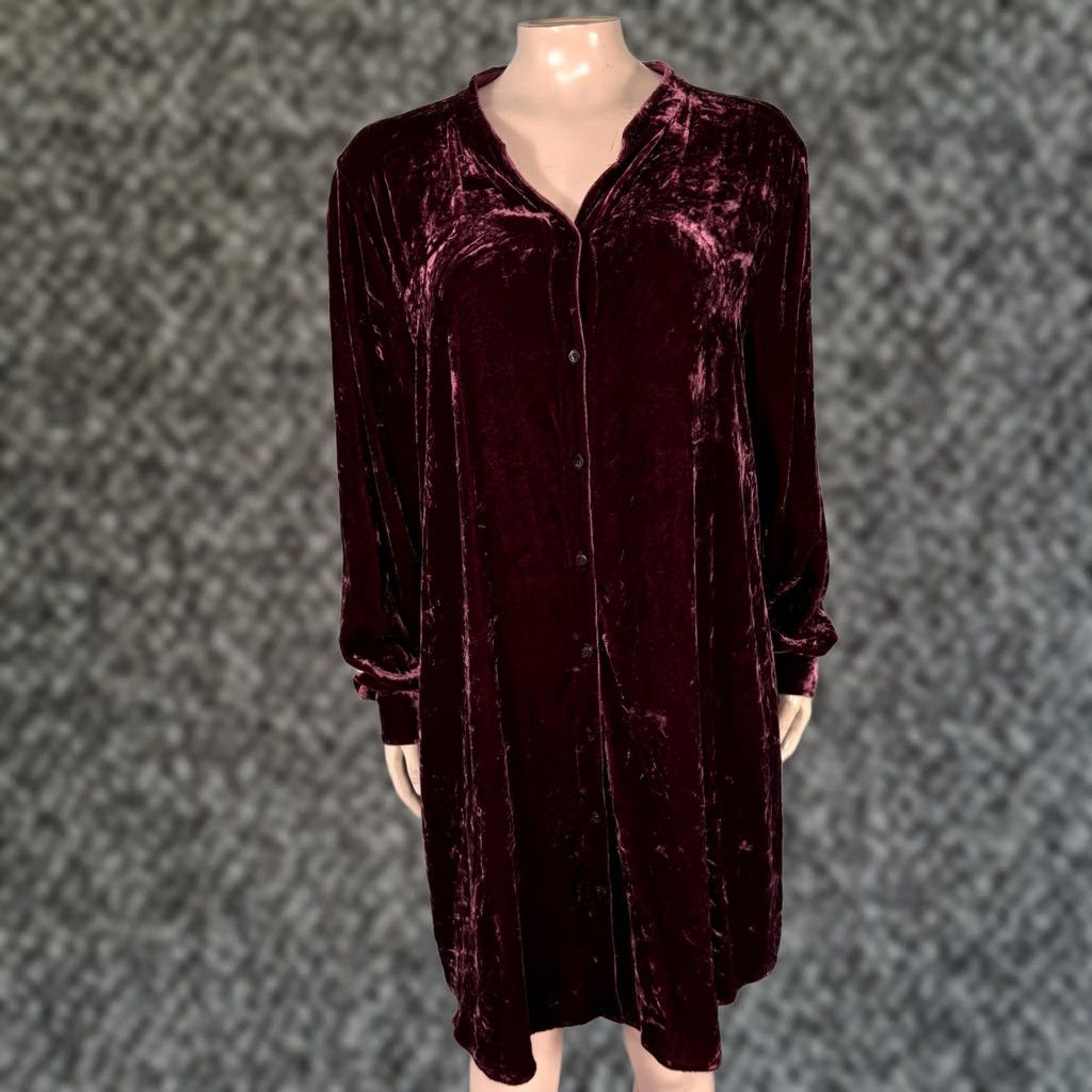 Eileen Fisher Eileen Fisher Women L Dress Shift Silk Velvet Long Sleeve V neck Button V3-20 Size L / US 10 / IT 46 - 1 Thumbnail