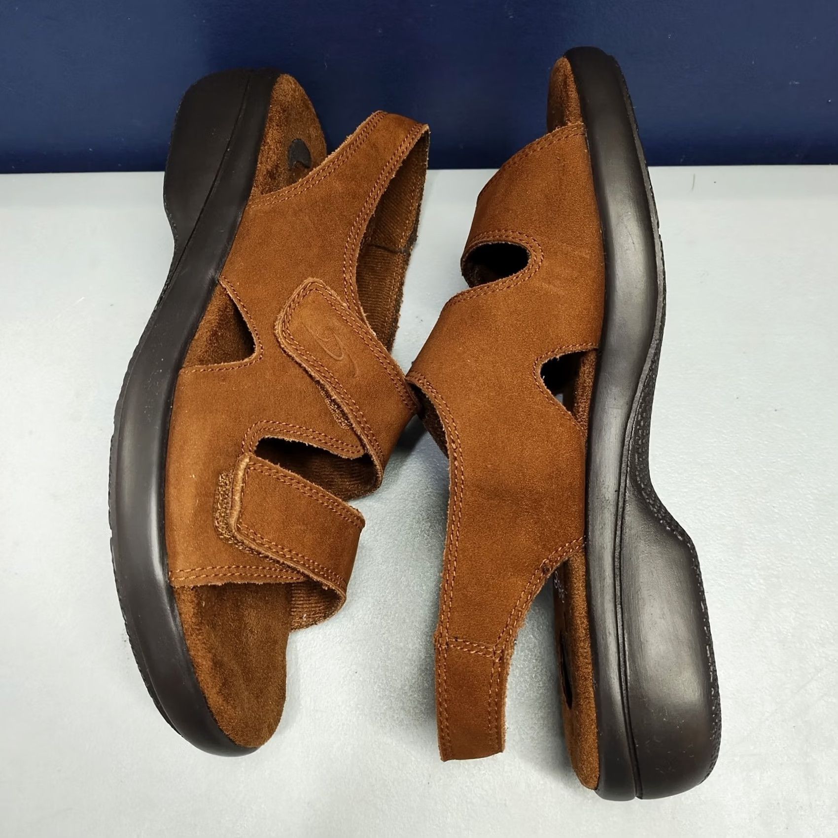 Vintage Dr. Scholl's Holly Sandals Womens Size 7.5 Brown Leather Upper Gel Pac Hook & Loop Size US 8 / IT 38 - 3 Thumbnail