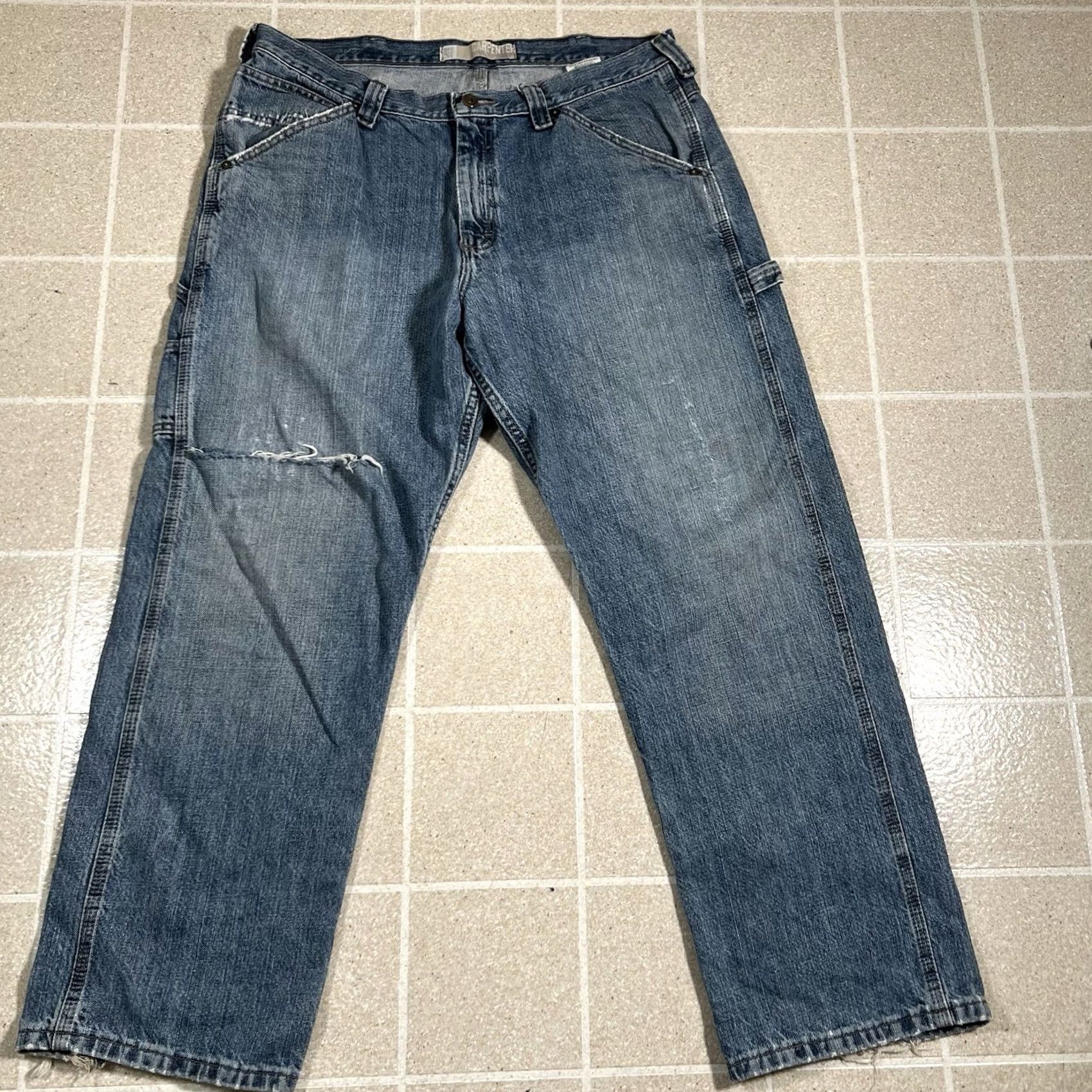 Lee Lee Jeans Y2K Carpenter Denim Wide-Leg Distressed 34x30 Mens Blue Cotton Denim Jeans Size US 34 / EU 50 - 4 Thumbnail