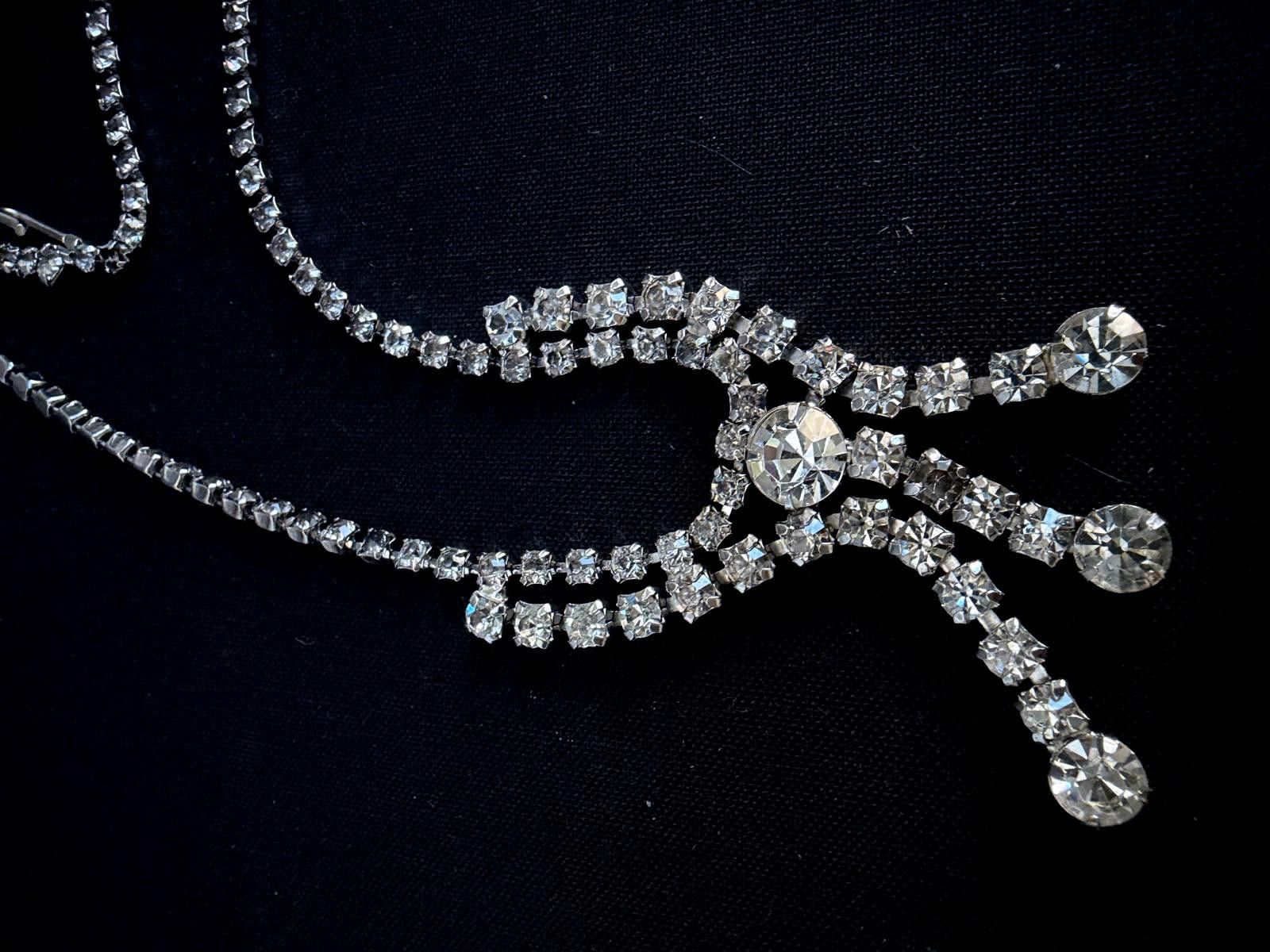 Other Vintage Rhinestone Y Drop Bridal Statement Necklace Sparkle Size ONE SIZE - 8 Thumbnail