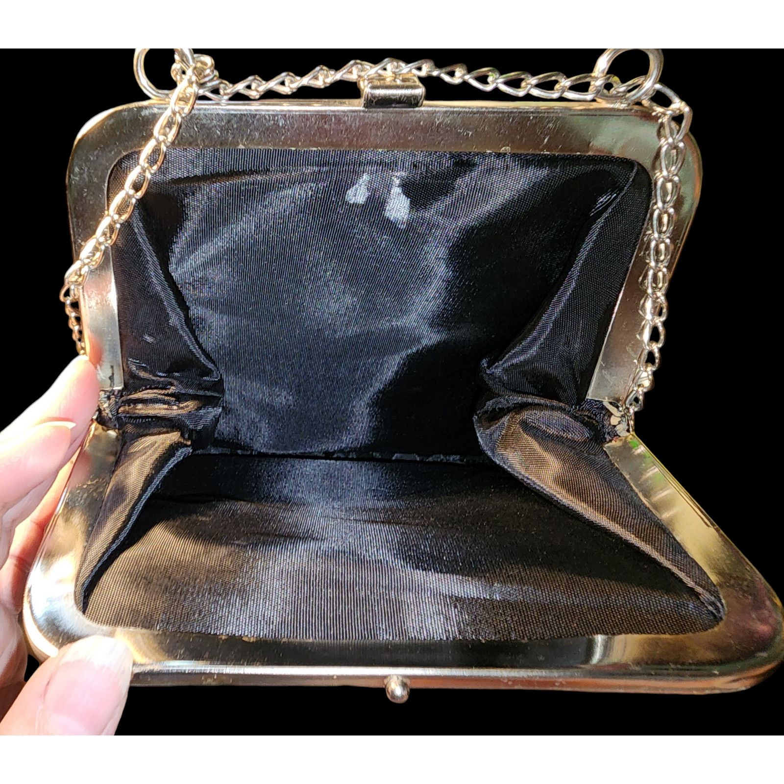 Adam Levine Vtg H Levine Satin Scallop Framed Satchel Chain Strap Purse Size ONE SIZE - 3 Thumbnail
