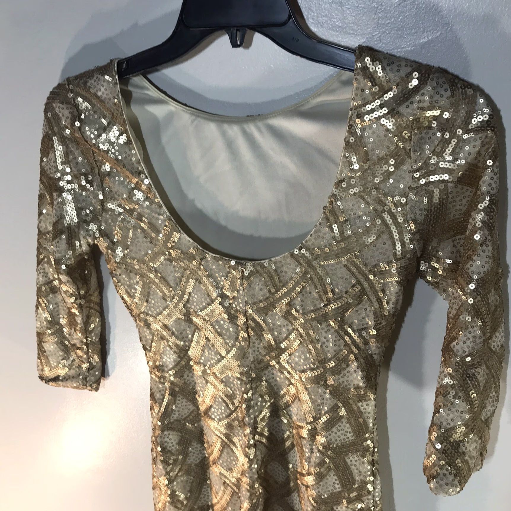 Vintage As You Wish Gold/Wht Sequin Covered 3/4 Sleeve Formal Dress Womens Size M Size M / US 6-8 / IT 42-44 - 7 Thumbnail