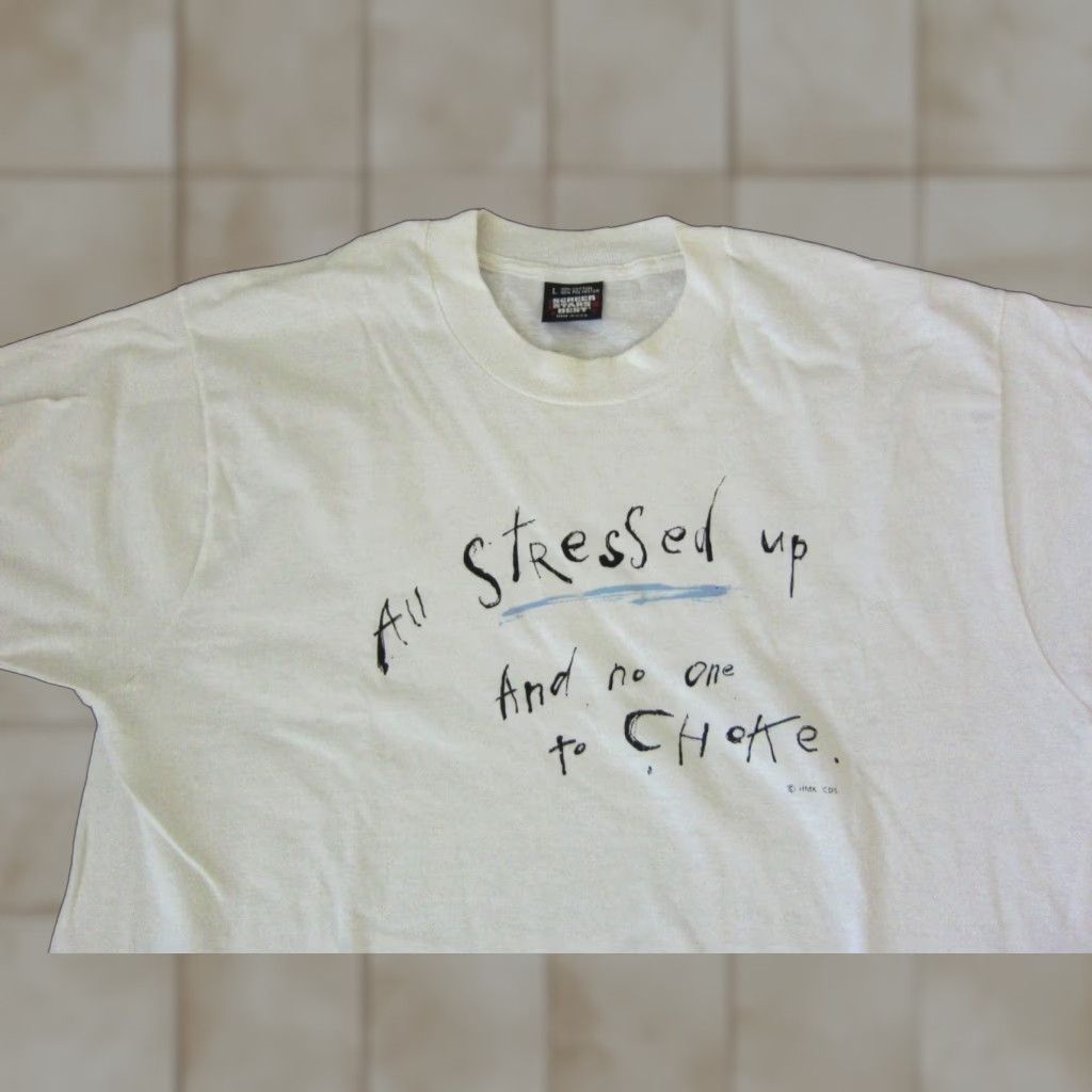 Vintage VINTAGE Screen Stars T-Shirt Mens Large White Crew Neck Short Sleeve Stressed Out 80s 90s Classic Size US L / EU 52-54 / 3 - 1 Thumbnail