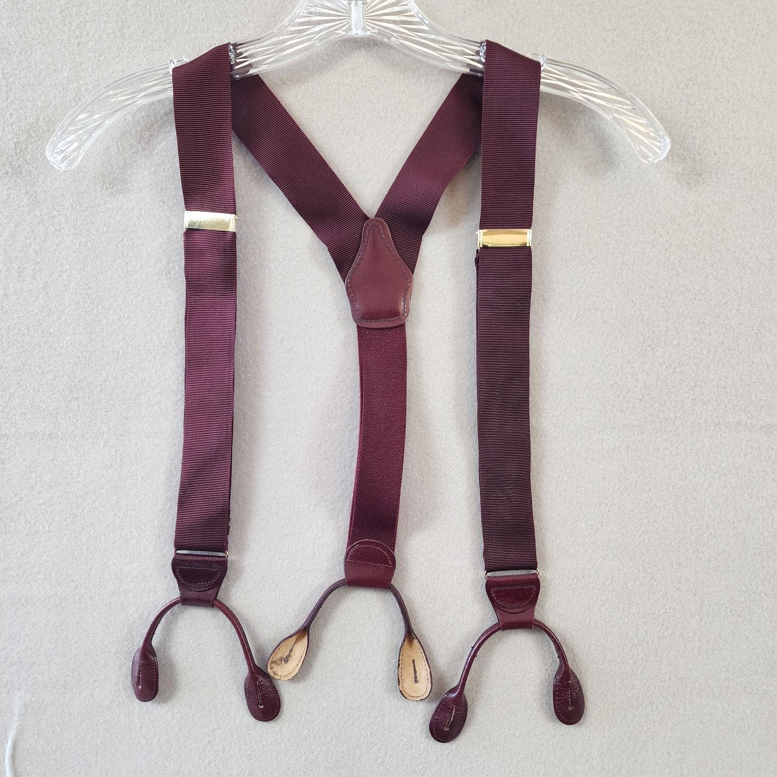 Other Men's Suspenders Maroon Back Leather Button-On Style Size ONE SIZE - 1 Thumbnail