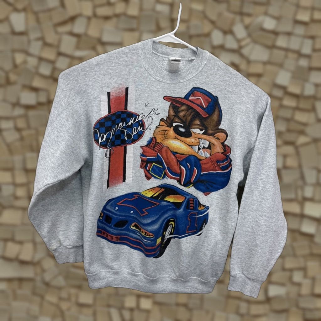 Vintage VINTAGE Looney Tunes Sweatshirt TAZ Crewneck XL Mens Graphic Print Gray 1998 Racing Vintage Retro Wool? Size US XL / EU 56 / 4 - 1 Thumbnail