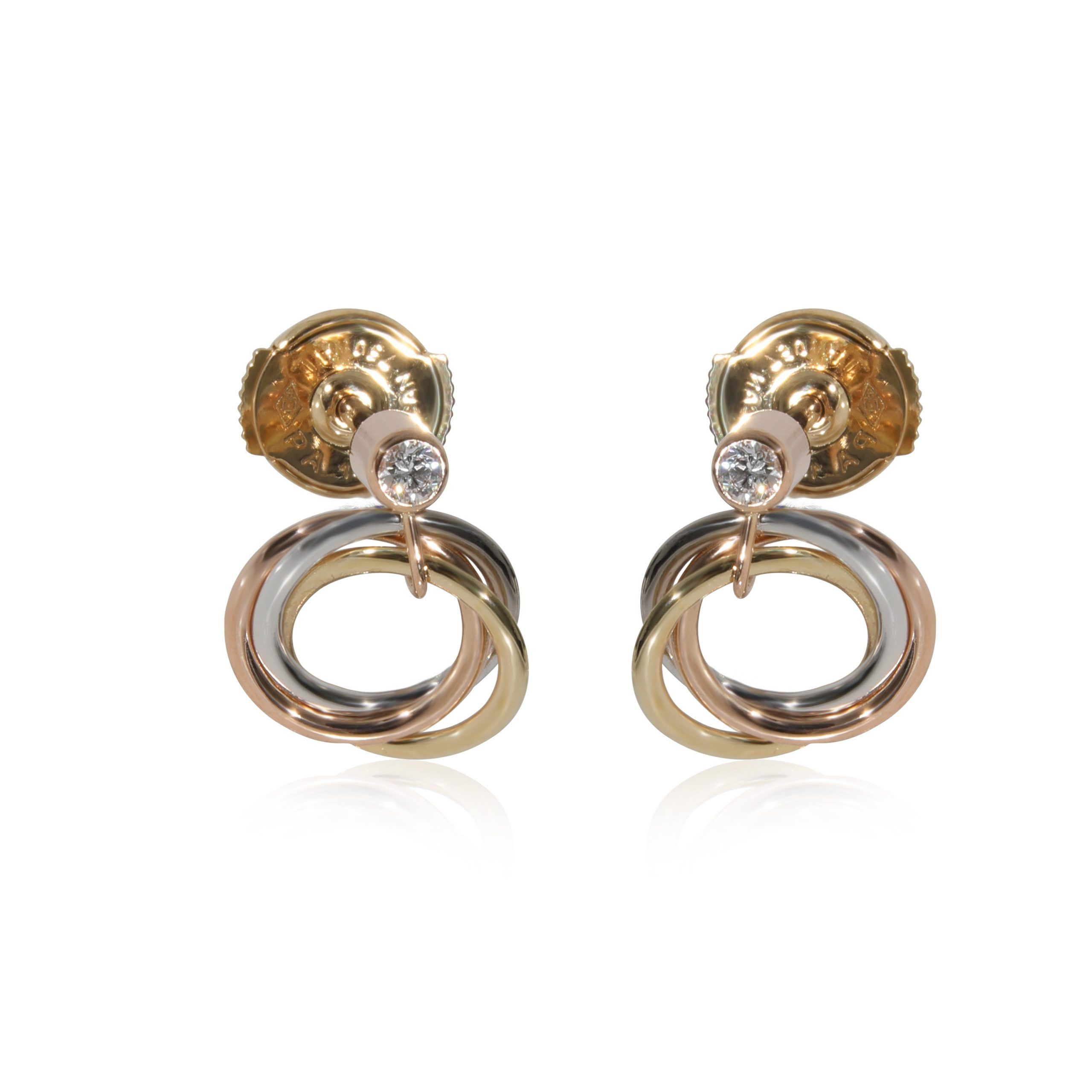 image of Cartier Trinity Diamond Drop Earring In 18K 3 Tone Gold 0.08 Ctw, Women's