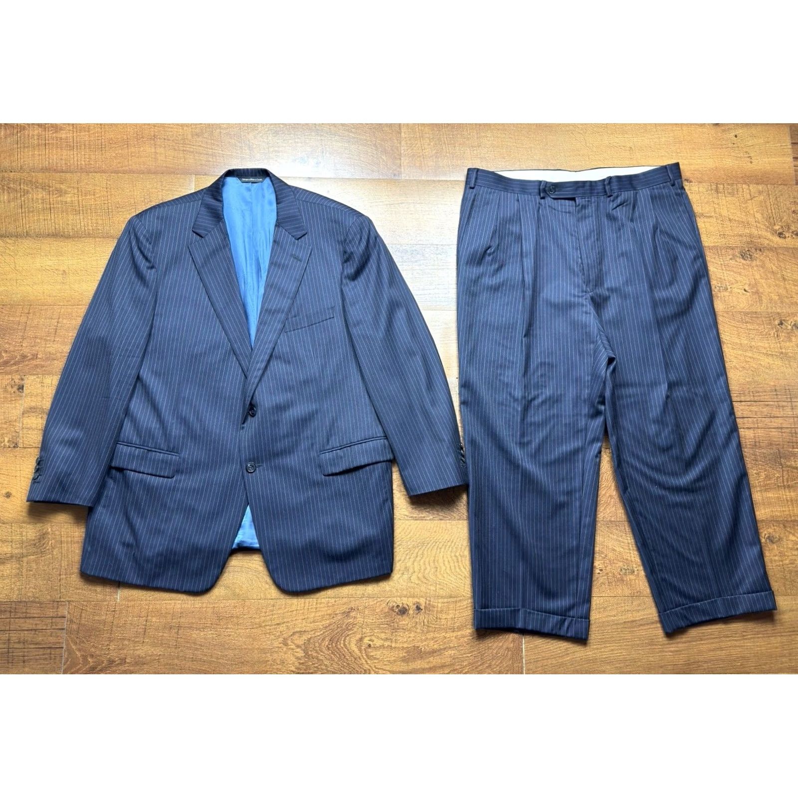 Vintage Samuelsohn Suit Mens 46 Blue 2pc Blazer Trousers Wool Men 46R 40X28 Pinstripe READ Size US 30 / EU 46 - 2 Thumbnail