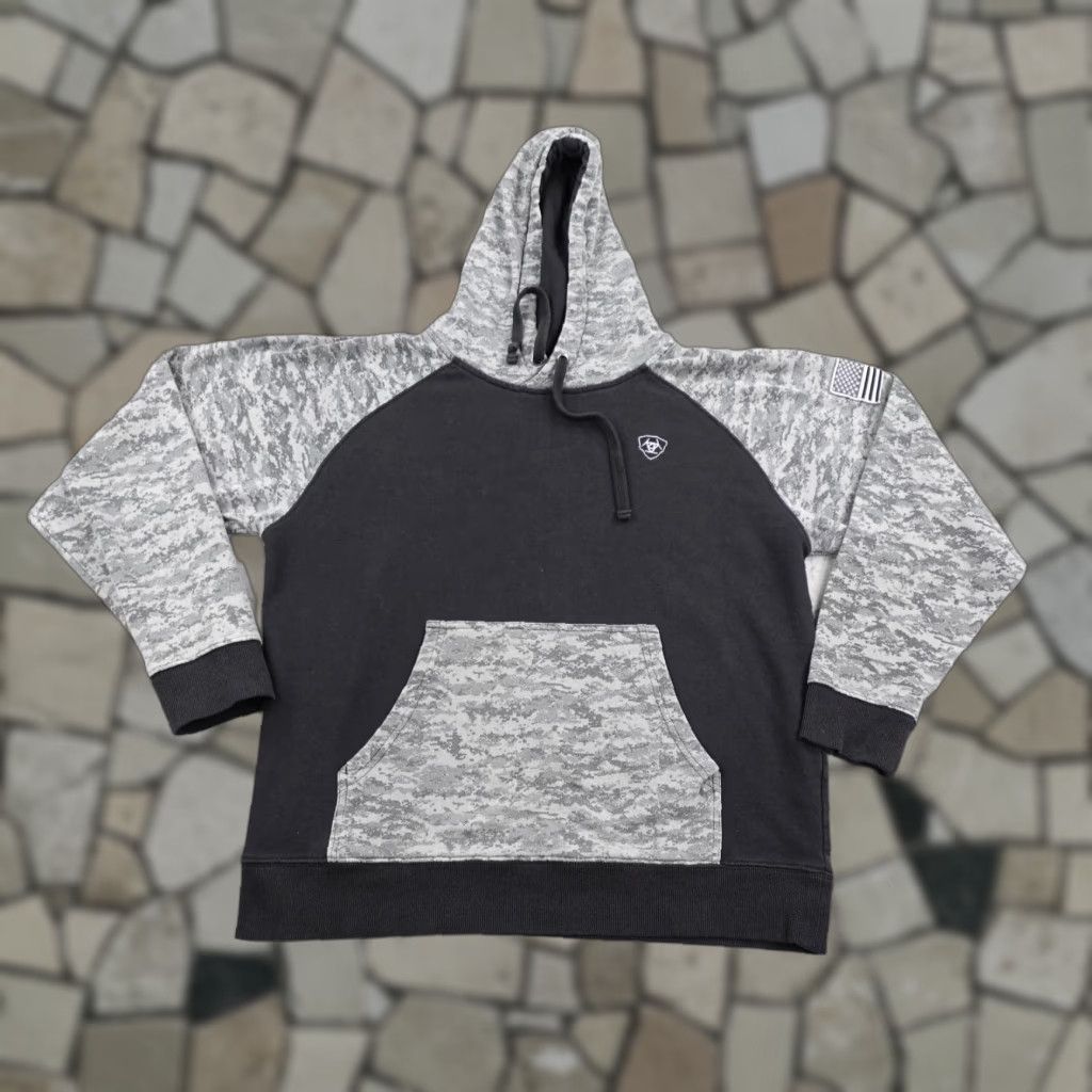 Ariat Ariat Hoodie Mens Medium Gray Black Camo USA Flag Patch Sweatshirt Pullover Size US M / EU 48-50 / 2 - 1 Thumbnail