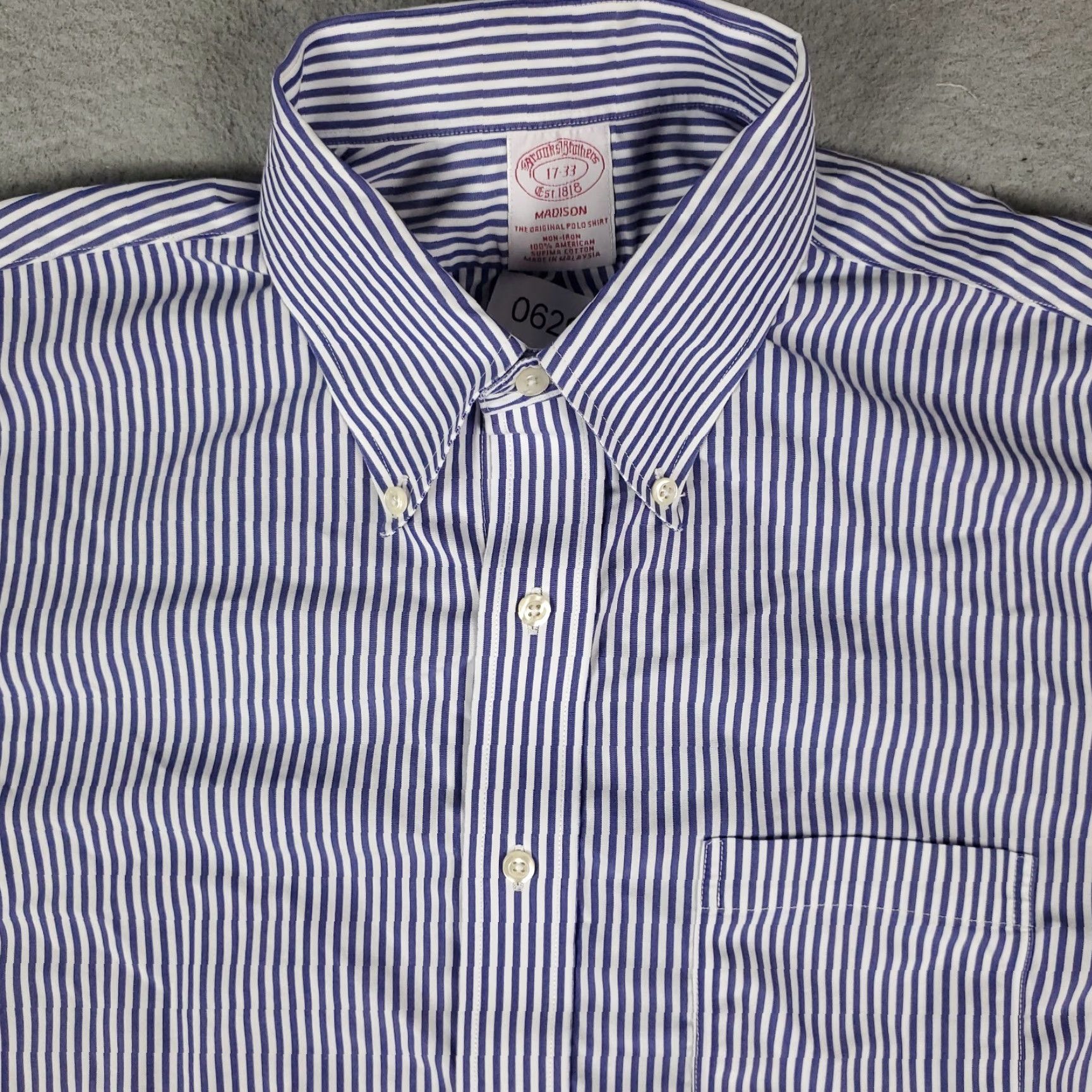 Brooks Brothers Brooks Brothers Shirt Mens 17 Dress Shirt Long Sleeve Blue Striped 100% Cotton Non-Iron Button-Down Regular Fit Mens Size 46R - 2 Thumbnail