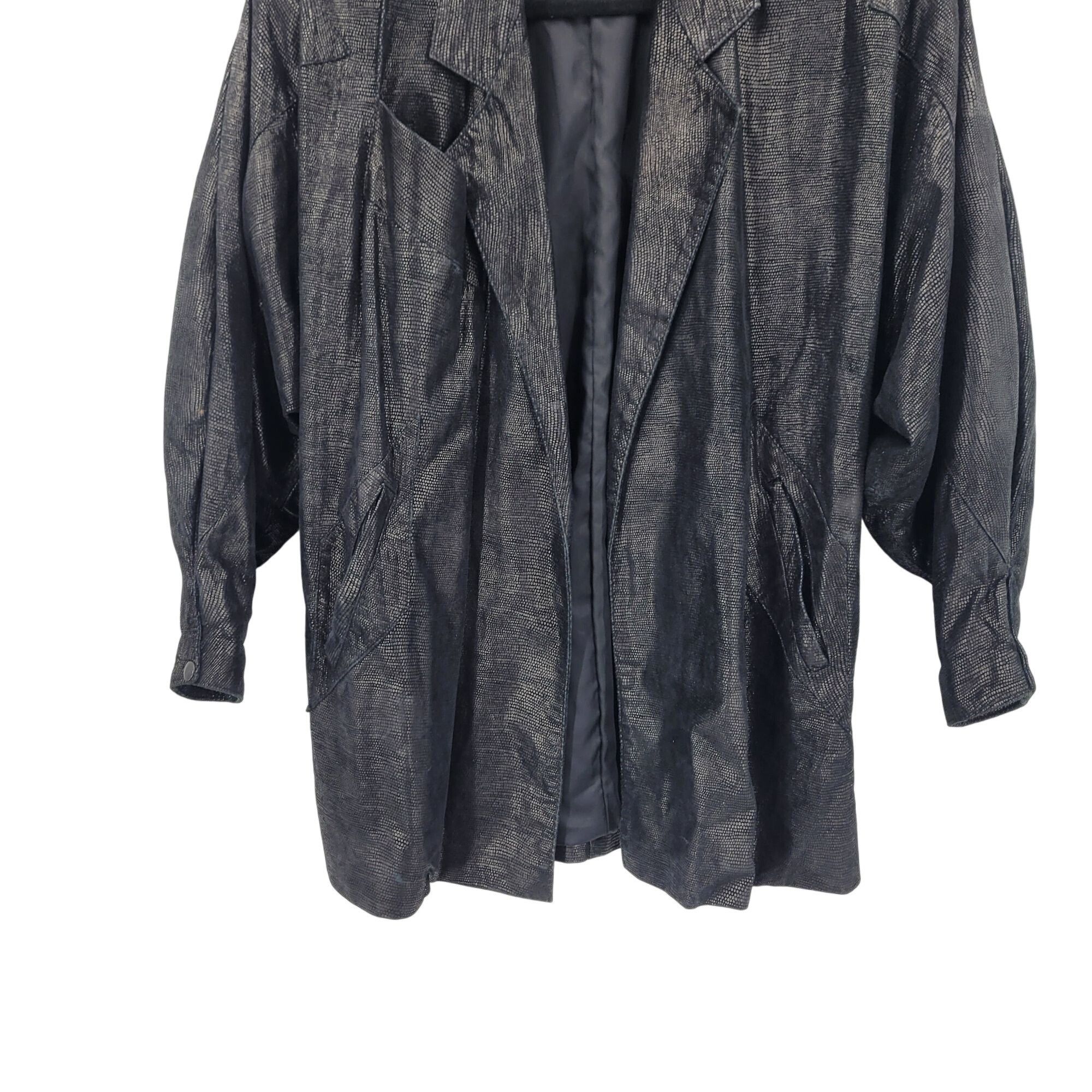 Vintage Vtg 80s Genuine Leather Jacket Sz L Black Oil Slick Textured Size L / US 10 / IT 46 - 5 Thumbnail