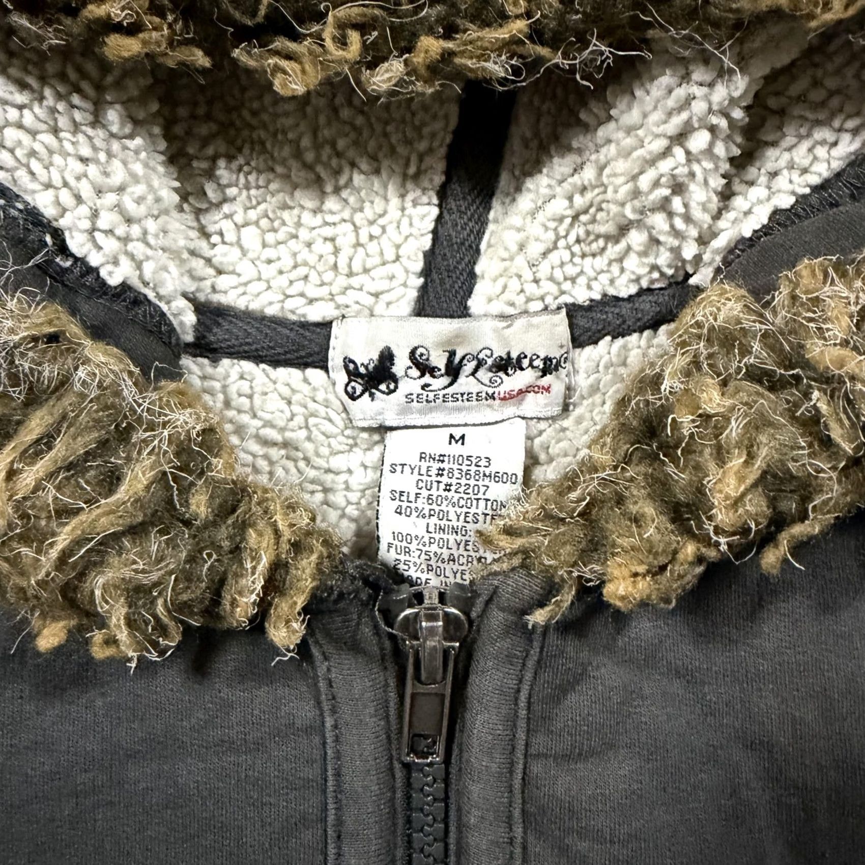 Vintage Self Esteem Jacket Juniors Medium Gray Y2K Hooded Fleece Hoodie Fur Trim Sherpa Size M / US 6-8 / IT 42-44 - 4 Thumbnail