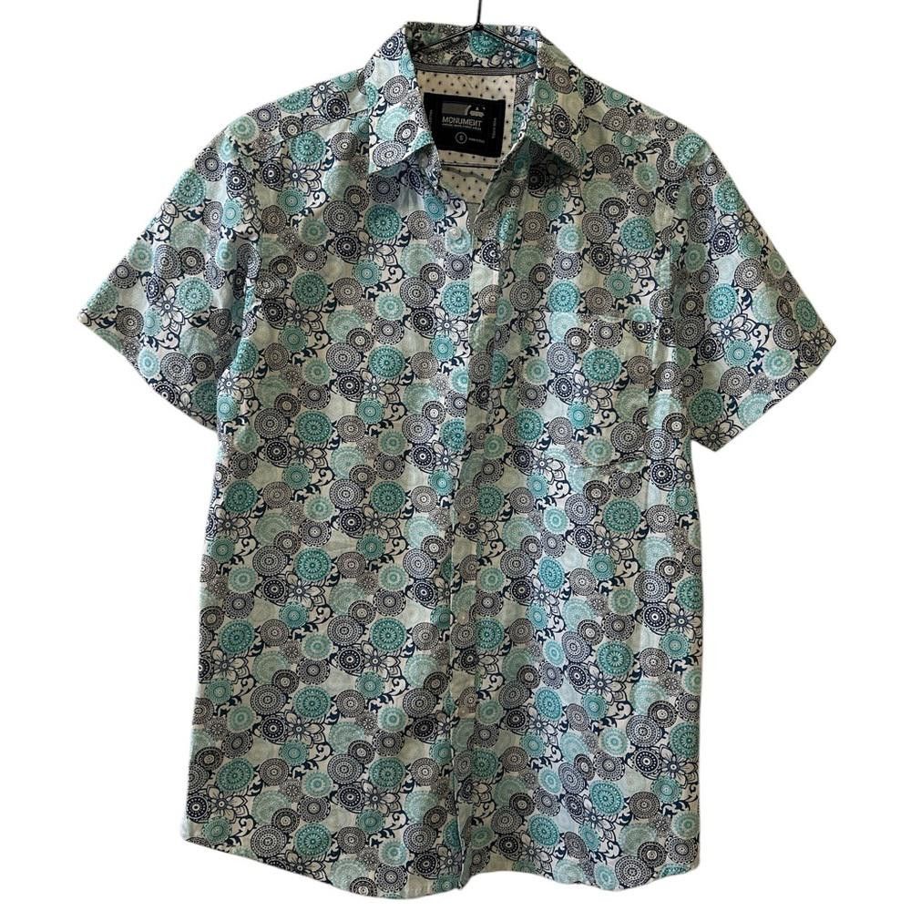 Designer Men's Size Small Teal Floral Short Sleeve Button-Down Shirt Size US S / EU 44-46 / 1 - 1 Thumbnail