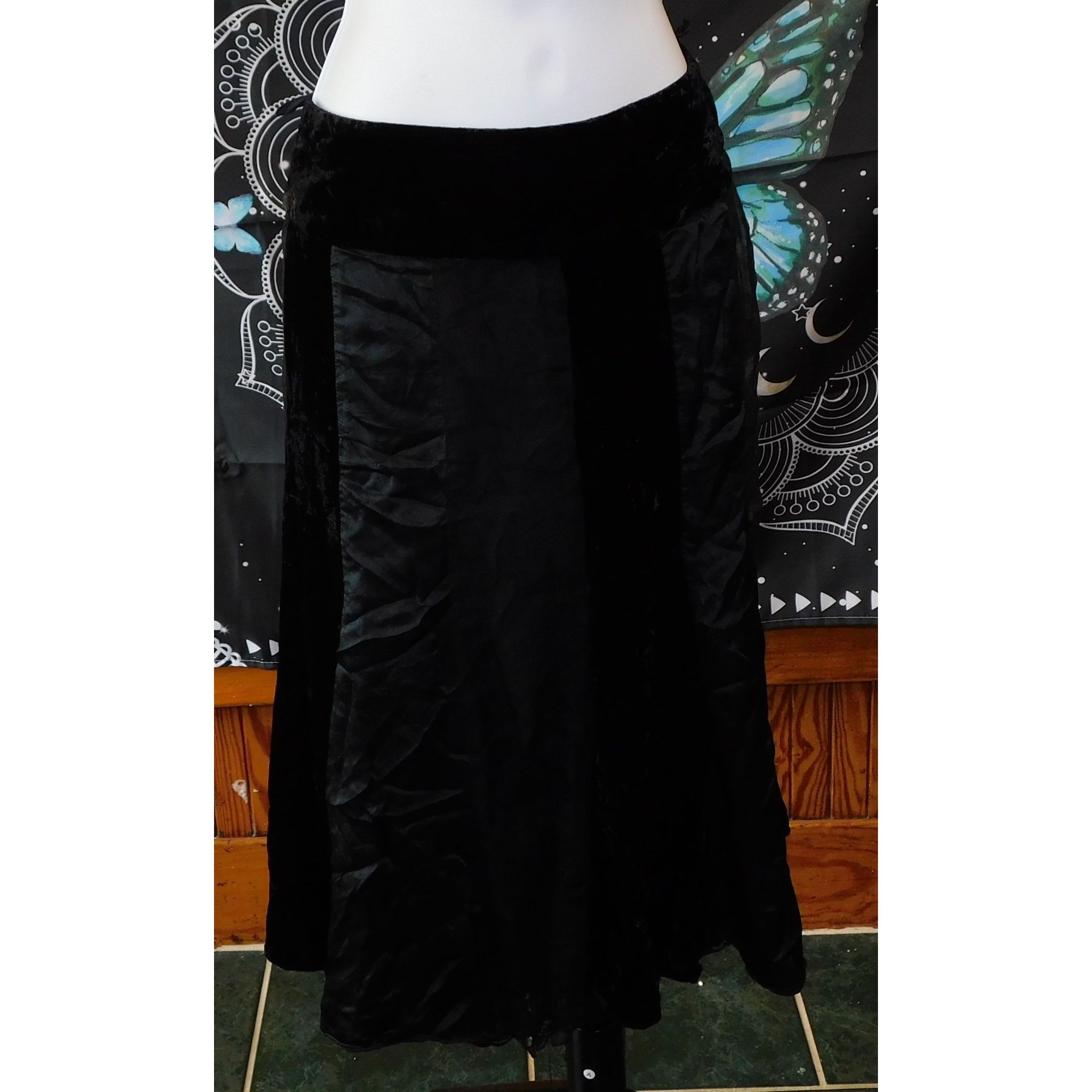 Other Vintage WD NY Gothic Black Silk And Velvet Striped Skirt Size 36" / US 14 / IT 50 - 4 Thumbnail