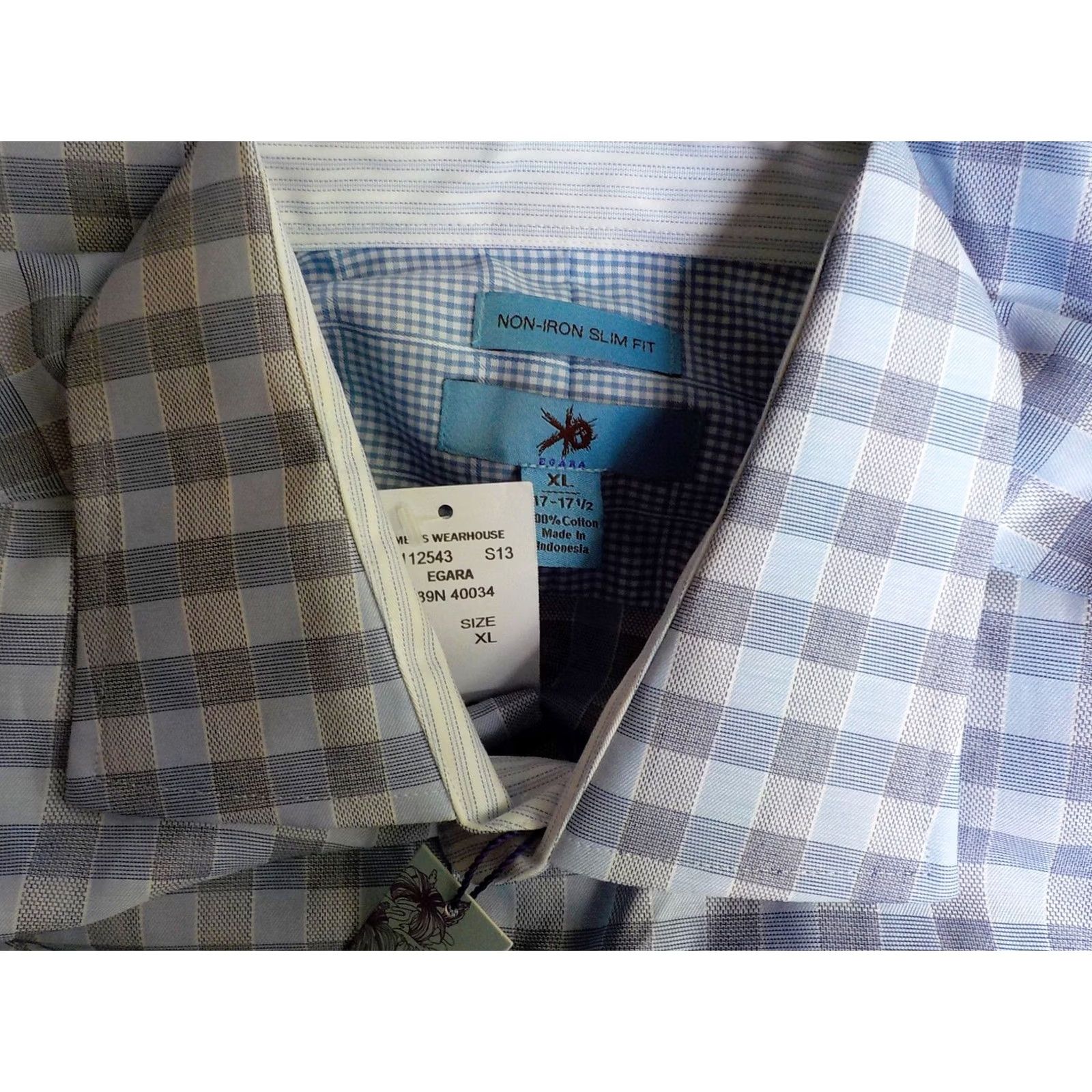 Egara EGARA Dress Shirt LS Checked-Spread Collar Flip Cuff Blue/Navy 17/17 1/2 NWT Mens Shirt Size US XL / EU 56 / 4 - 4 Thumbnail