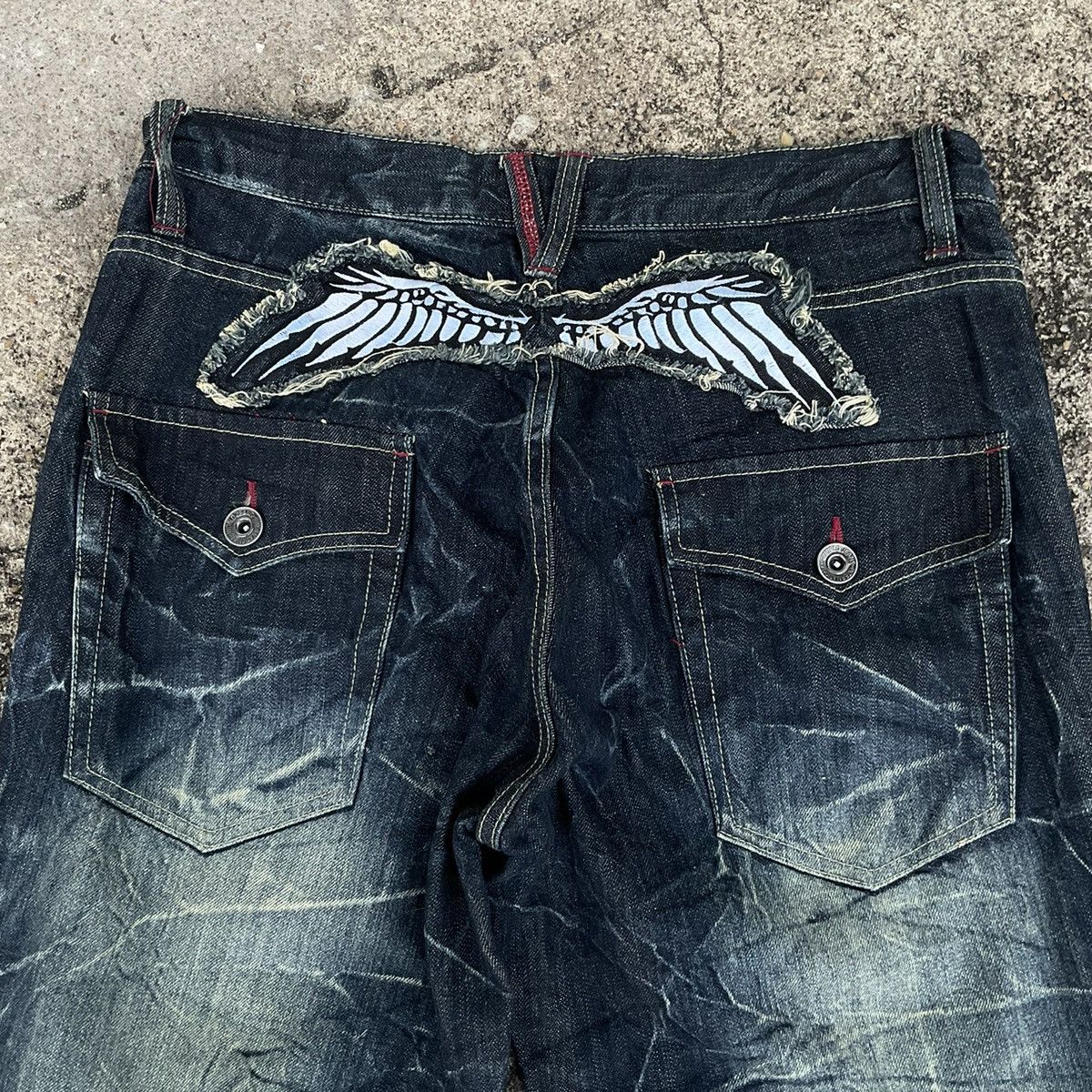 Japanese Brand Rare Design 💥 Vintage Nylaus Distressed Fiare jeans Size US 34 / EU 50 - 7 Thumbnail